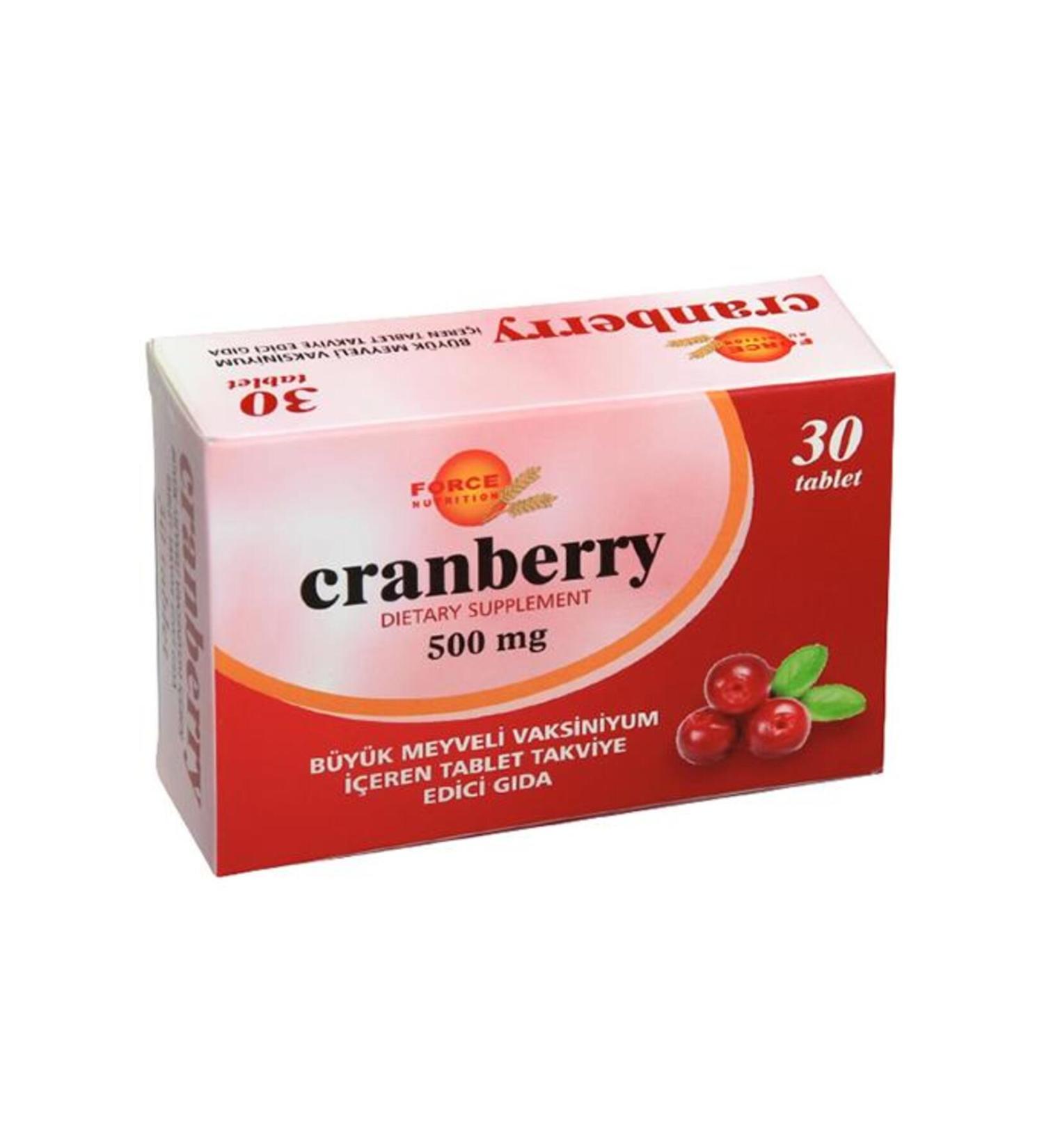 Force Nutrition Cranberry 500 Mg 30 Tablets Large Fruit Vaccinium