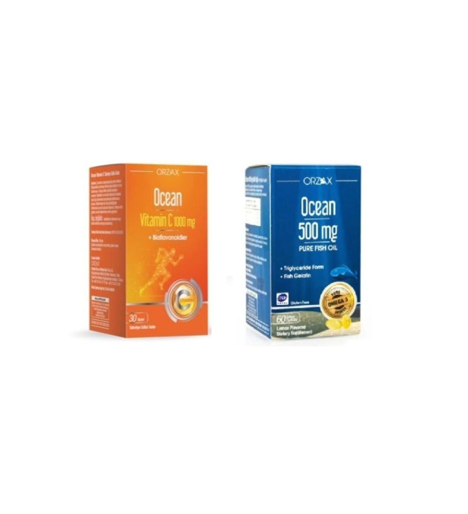 Ocean Ocean Vitamin C 1000 Mg 30 Tablets + 500 Mg 60 Capsules Lemon Flavored Fish Oil