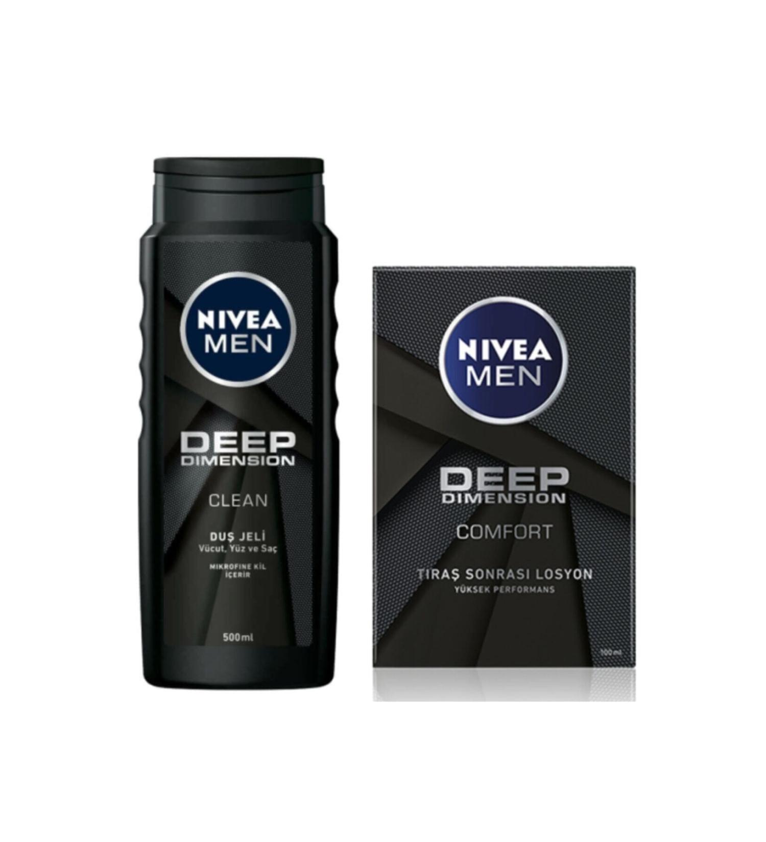 NIVEA Men Deep Dimension Shower Gel 500 Ml + Deep Dimension Aftershave Lotion 100 Ml