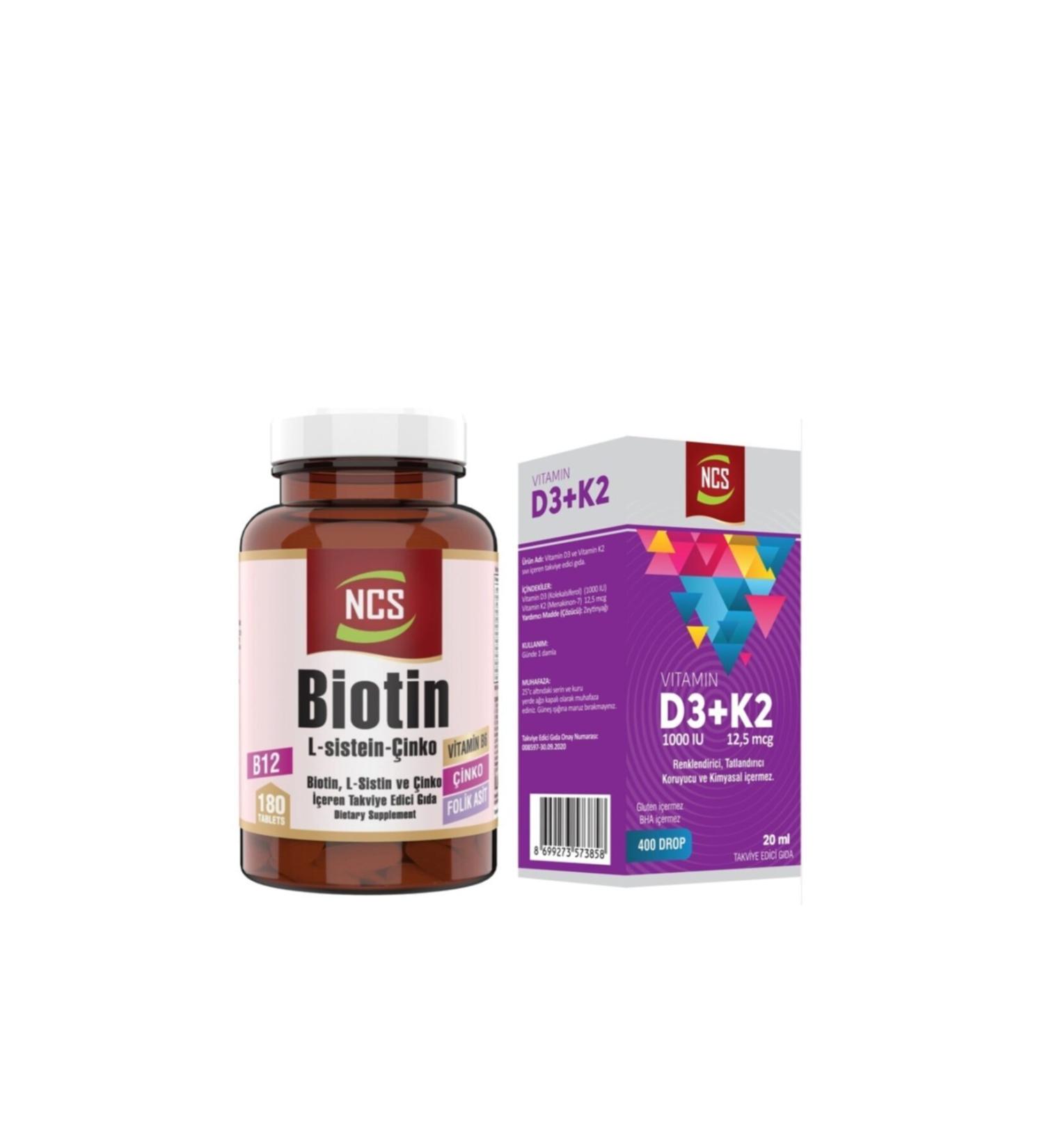 Ncs Biotin Zinc B12 2500 Mcg 180 Tablets+vitamin D3 K2 20 Ml