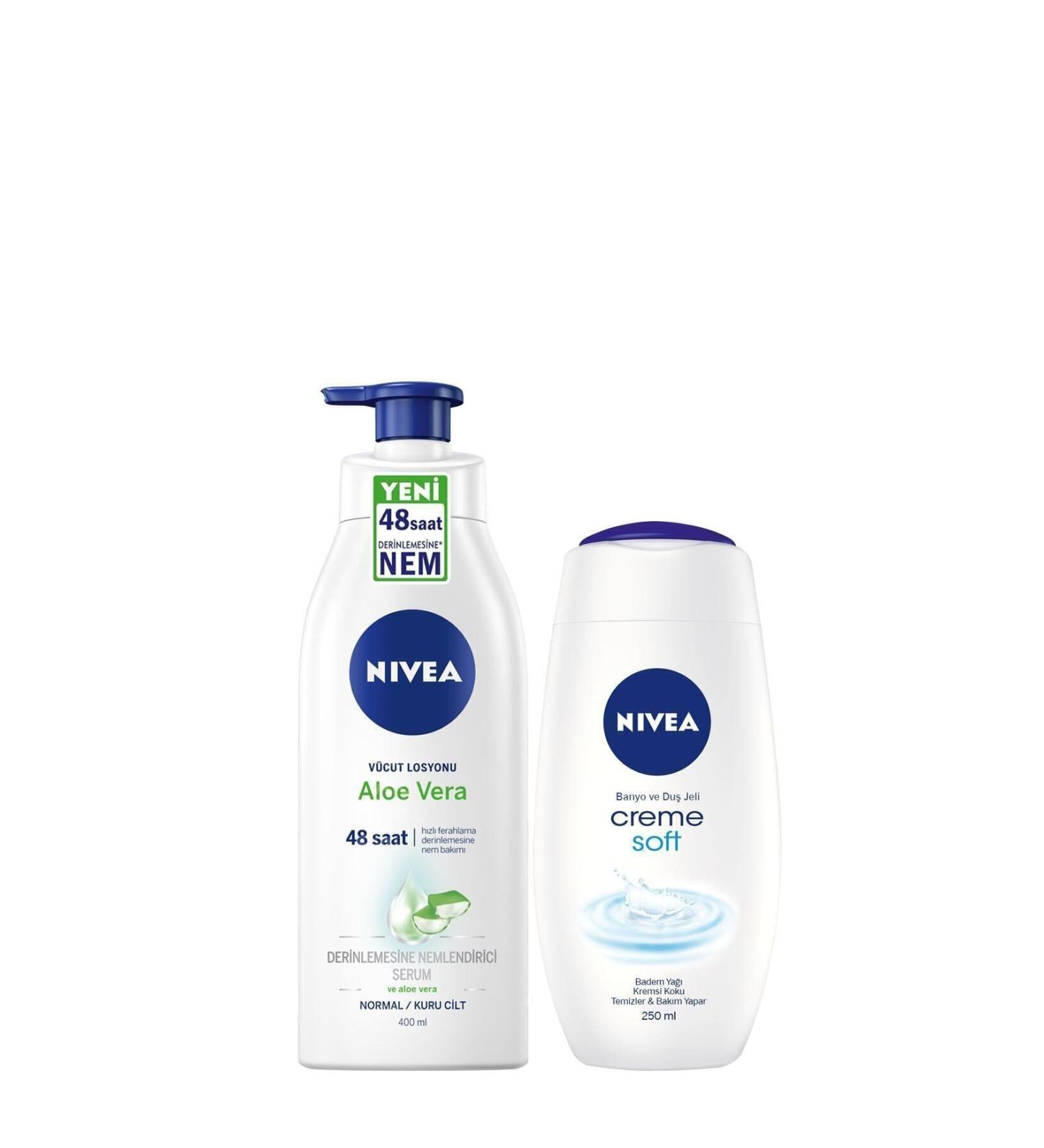 NIVEA Pump Aloe Vera Oil Body Lotion 400 Ml + Shower Gel Cr me Soft 250 Ml