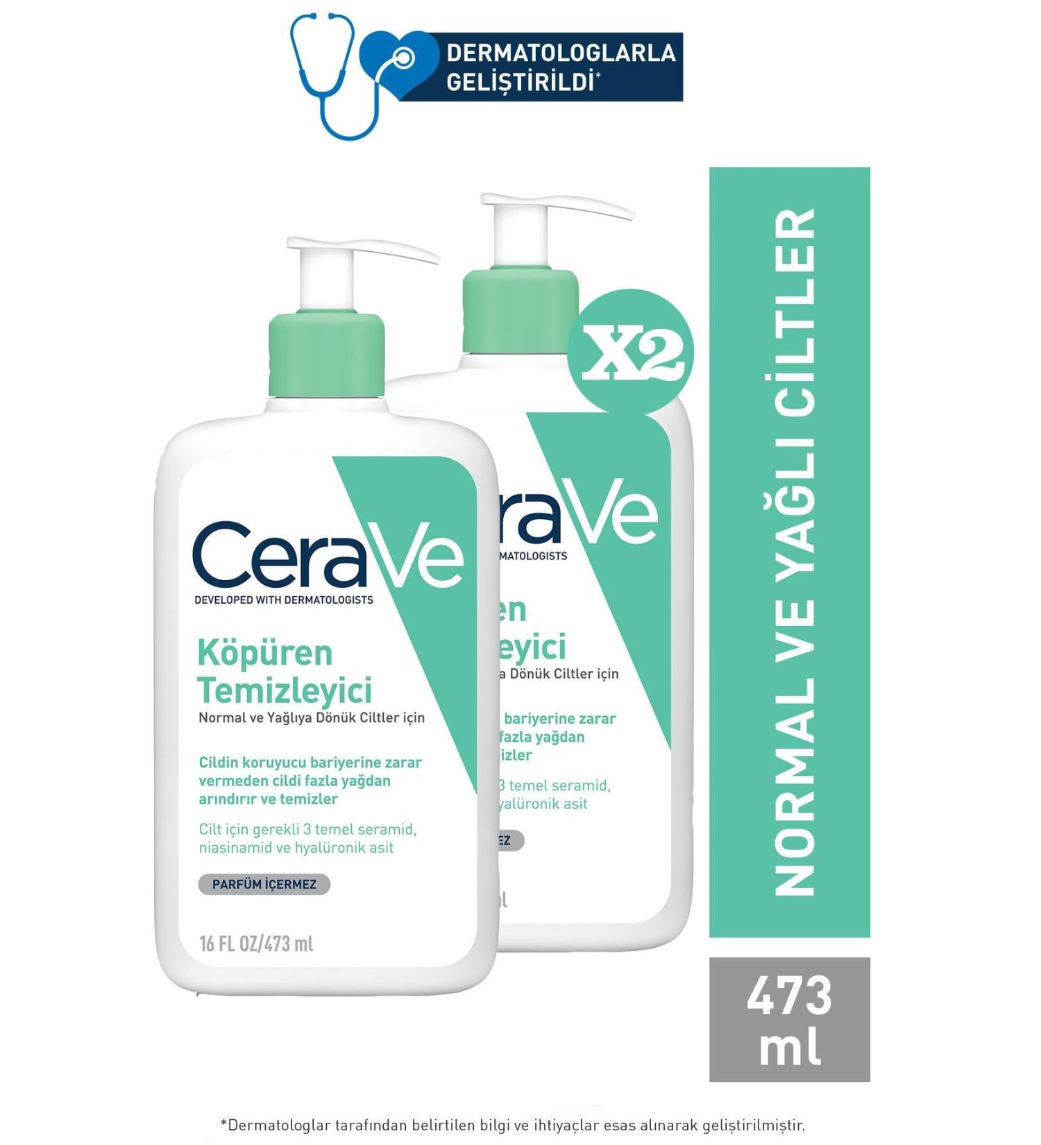 CeraVe Foaming Cleanser Normal & Oily Skin 473 ml 2 Pieces - Buy Online on GoSupps.com