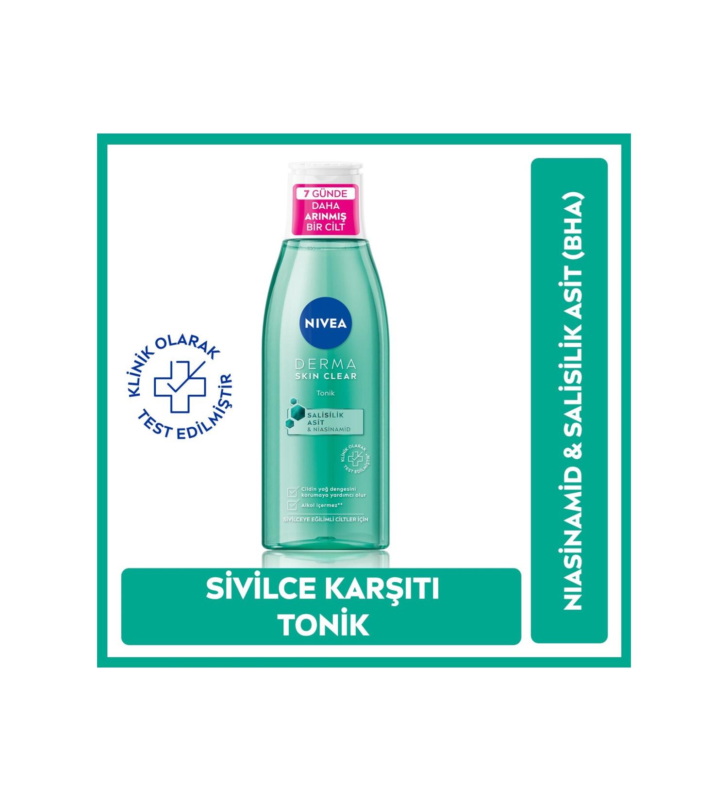 NIVEA Derma Skin Clear Anti-Acne Facial Cleansing Toner with Niacinamide and Salicylic Acid (BHA) - Buy Online on GoSupps.com