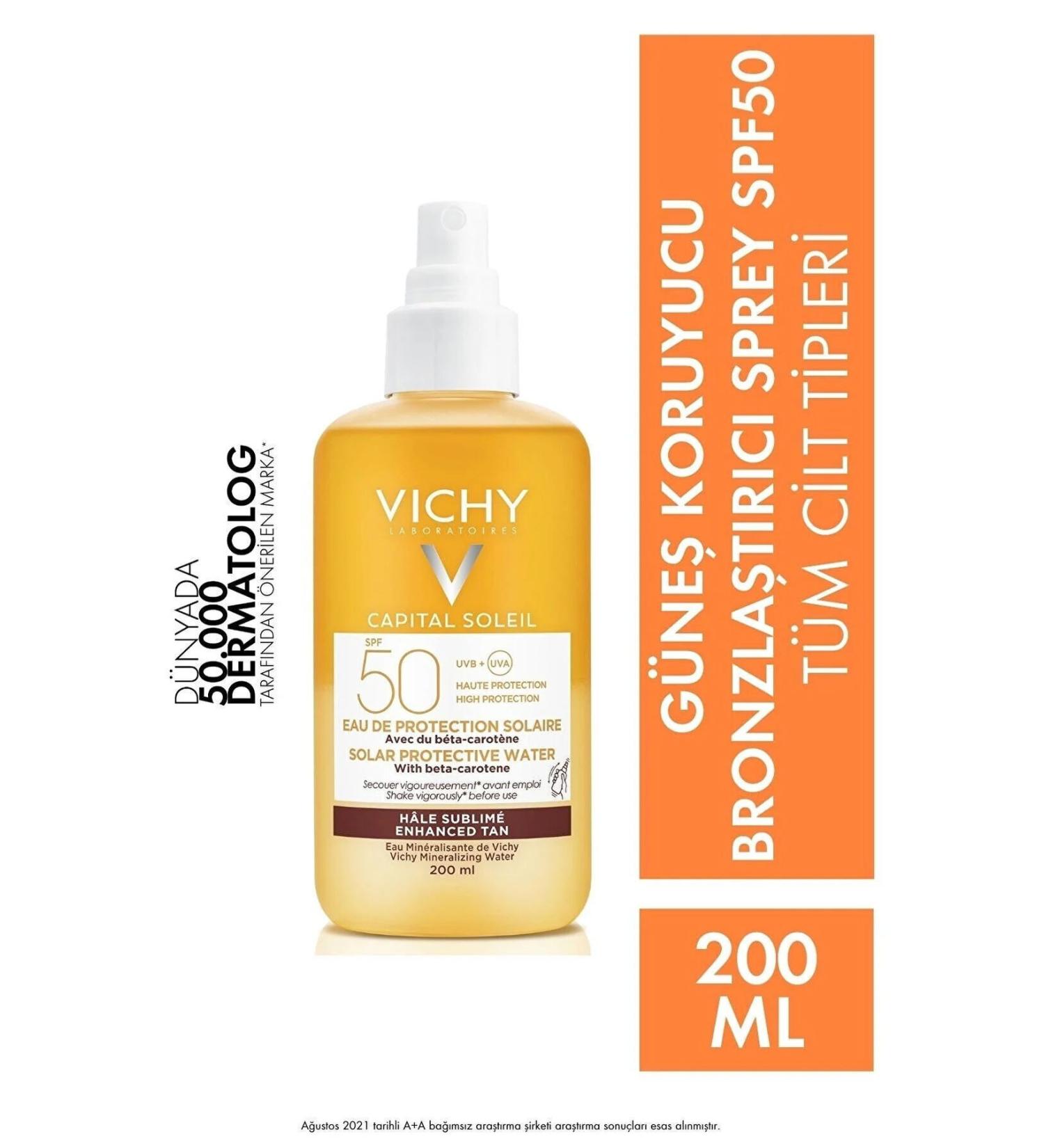 Vichy Capital Soleil SPF 50+ Sunscreen Spray 200 ml Lightweight Face and Body Sunscreen in Water Form