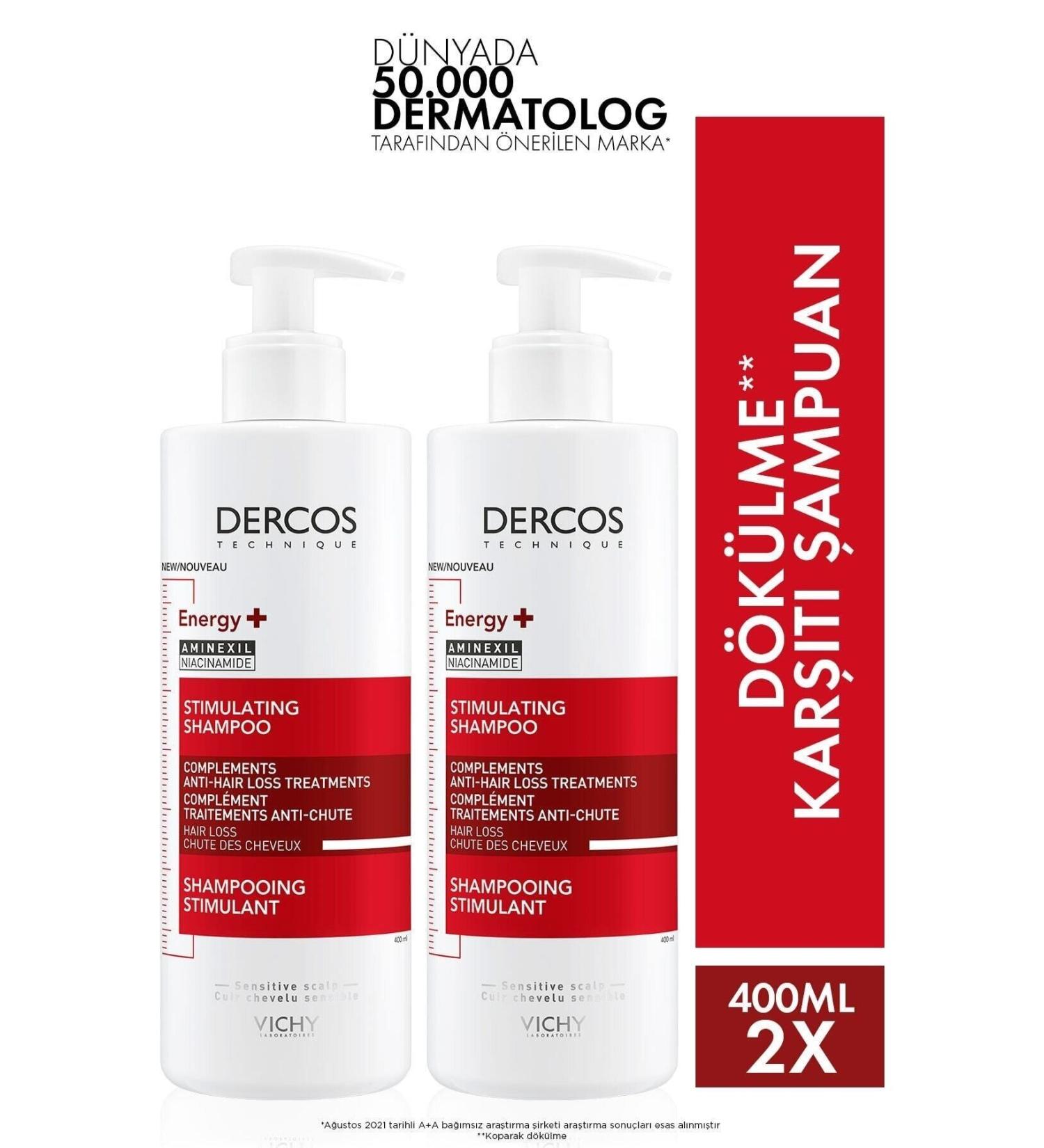 Vichy Dercos Energising - Anti Hair Loss Shampoo with AMINEXIL AND PP/B5/B6 Vitamins 2*400 ml - Buy Online on GoSupps.com