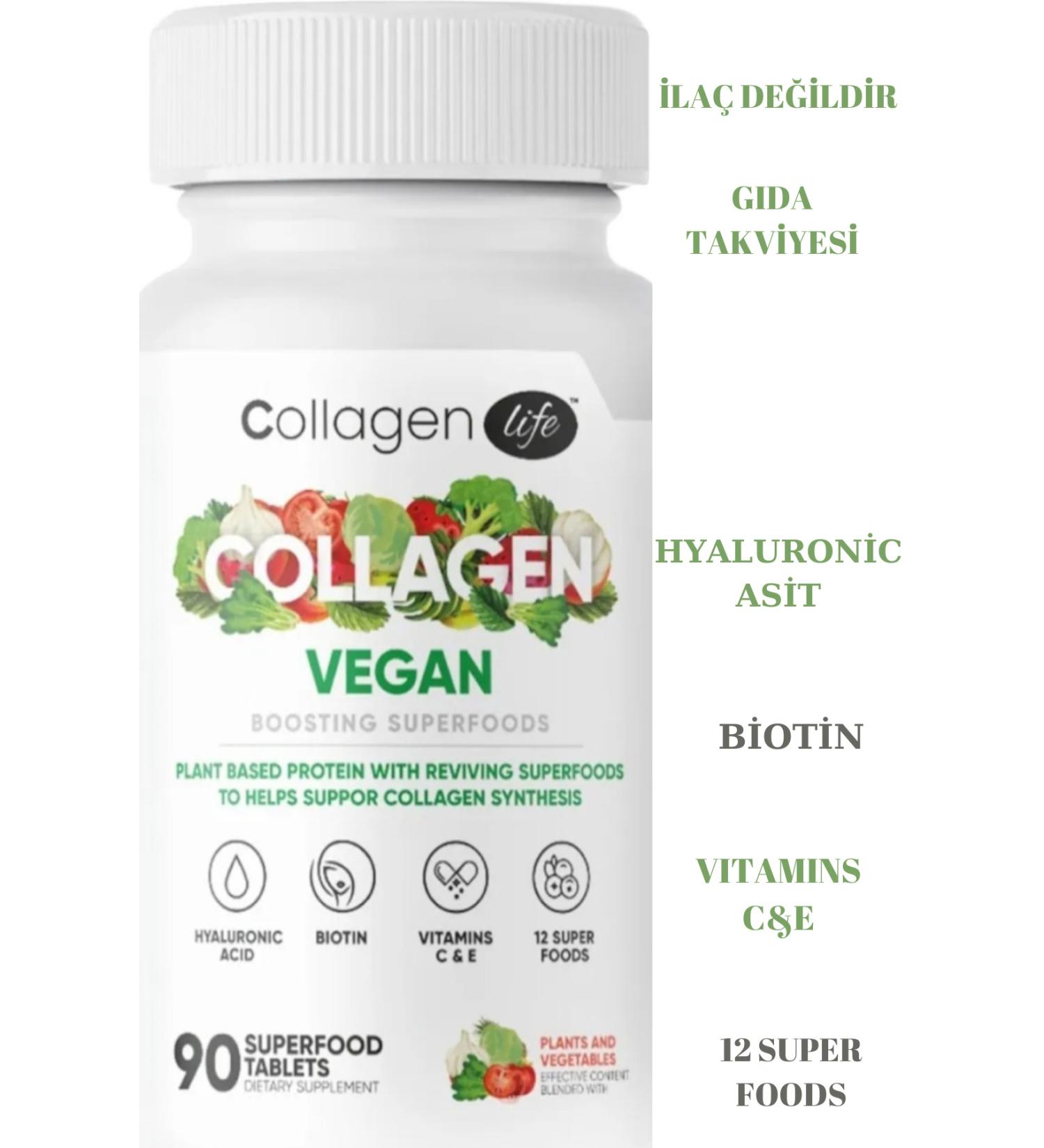Collagen Life Vegan Collagen Supplement with Biotin Hyaluronic Acid Amino Acid and Plant-Based Protein Powder 90 Tablets - Buy Online on GoSupps.com