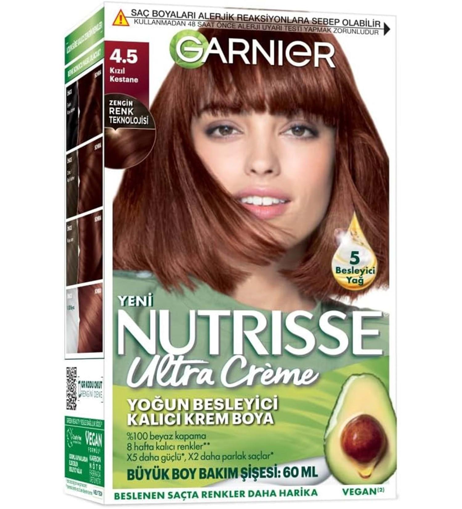 Garnier Nutrisse Intensive Nourishing Permanent Cream Hair Dye 4.5 Red Chestnut