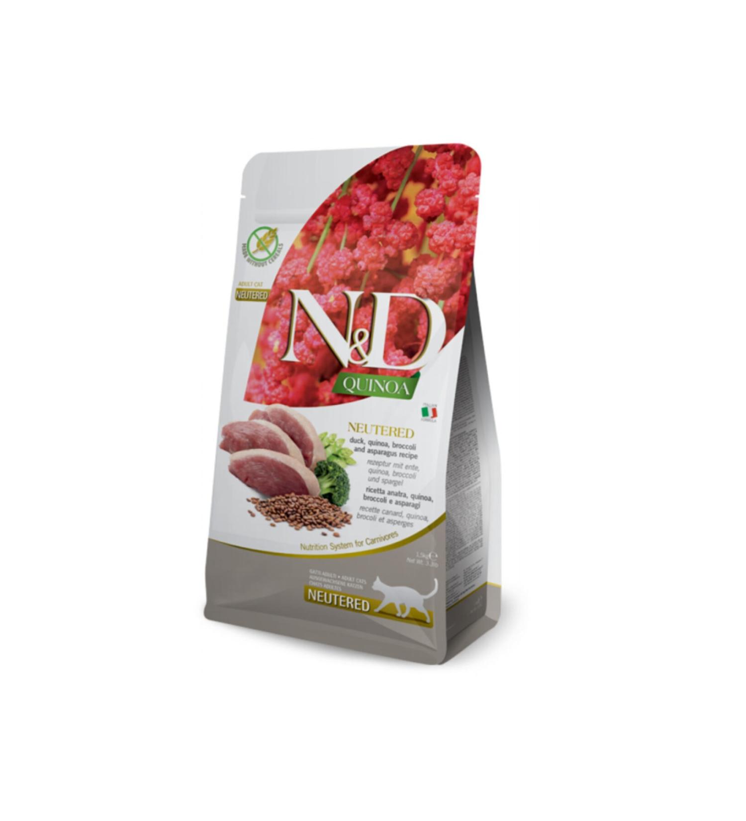 N & D Quinoa Duck Broccoli & Asparagus Neutered Cat 1.5 Kg.