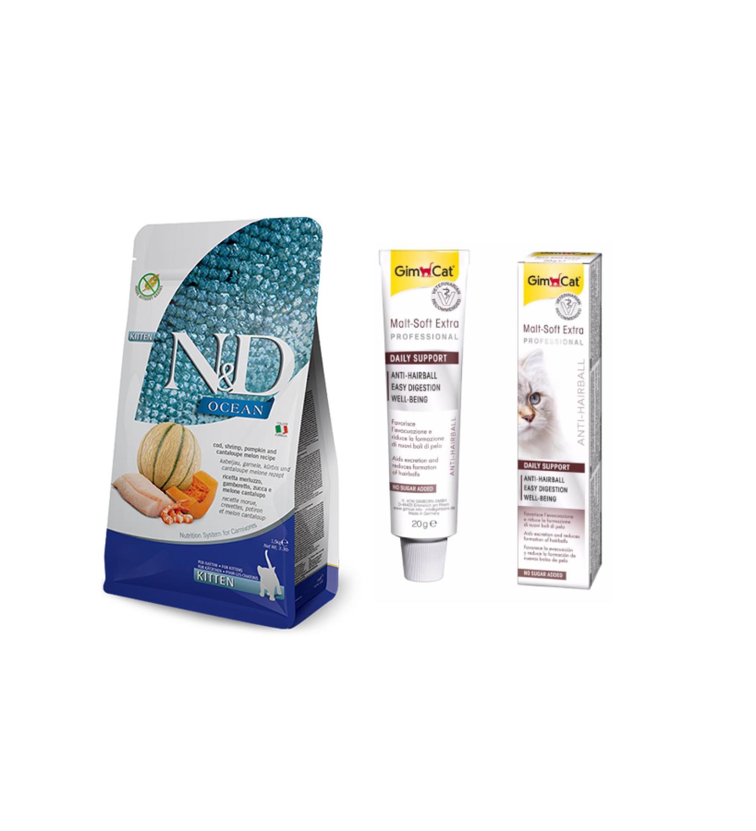 N & D Kitten Cod Cat Food 1.5 kg + Gimcat Cat Malt 20 gr