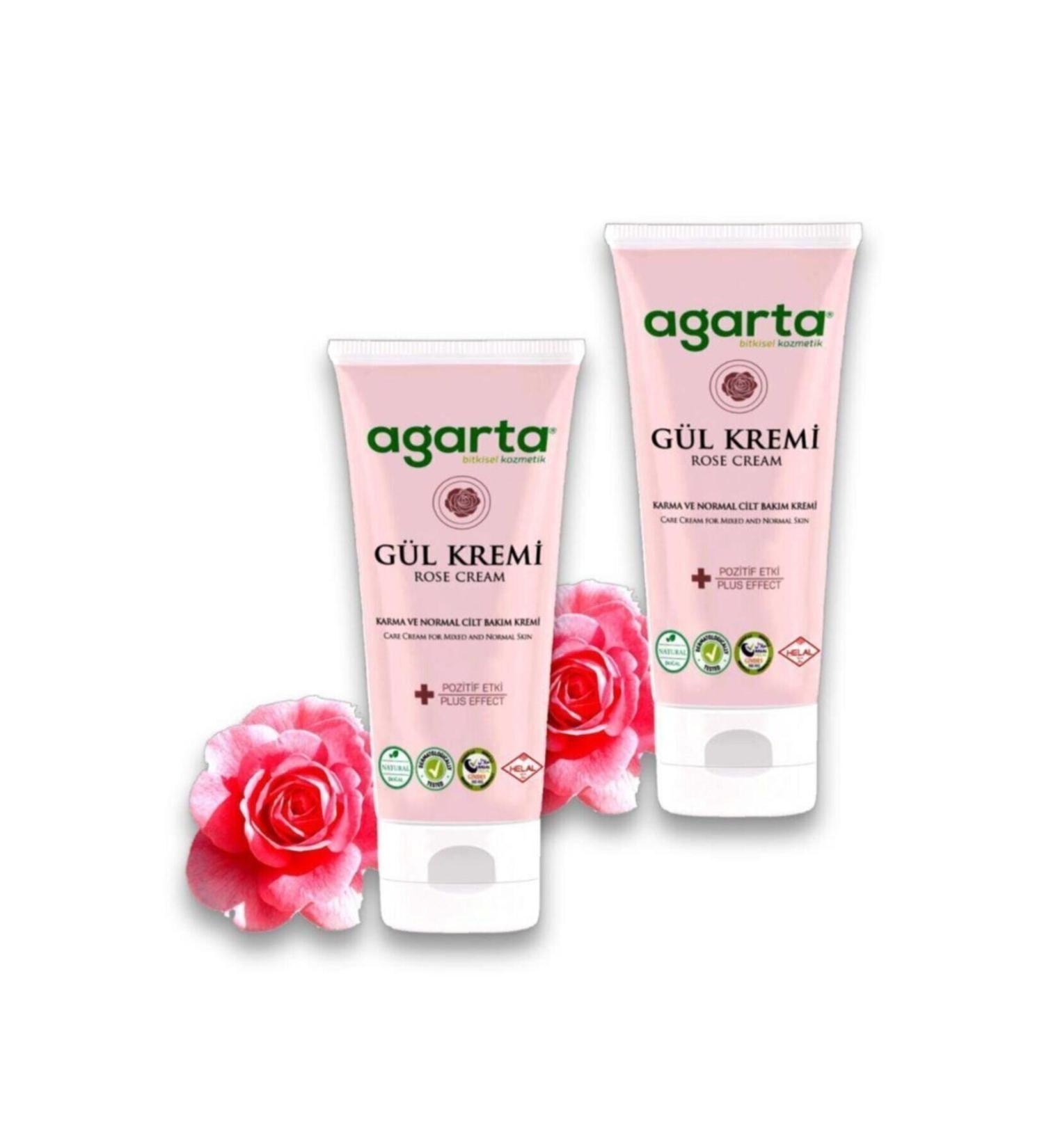 Agarta Natural Face and Hand Moisturizer Rose Flavored Skin Care Cream 75 ml 2 Pieces