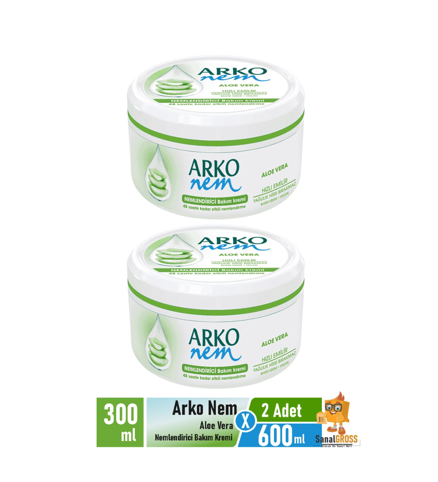 Arko Nem Aloe Vera Moisturizing Care Cream 300 Ml x 2 Pieces - Buy Online on GoSupps.com