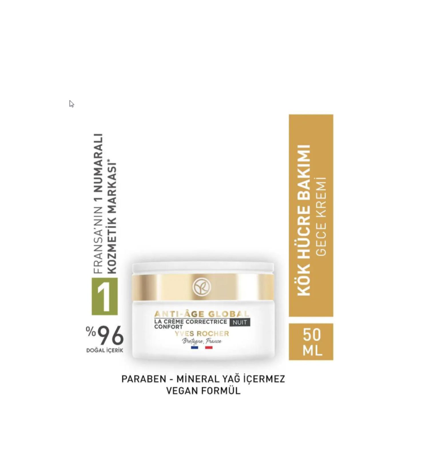Yves Rocher Night Cream - Regenerating Anti-Aging Herbal Stem Cell Care / Anti-Age Global 50 ML