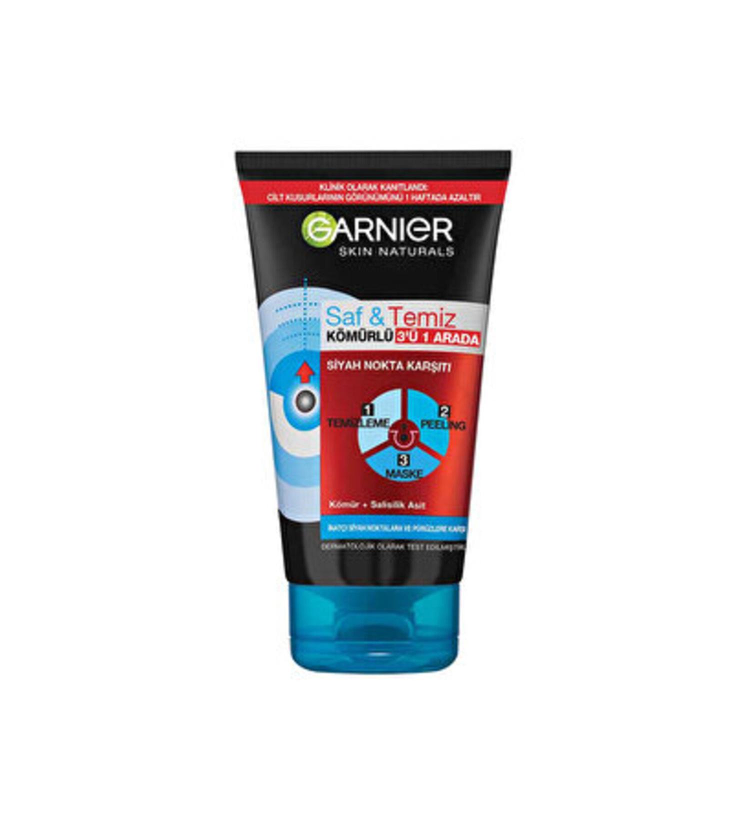 Garnier ( 3 PIECES ) Garnier Pure & Clean Anti-Blackhead Charcoal 3 in 1 Peeling Mask 150 ml