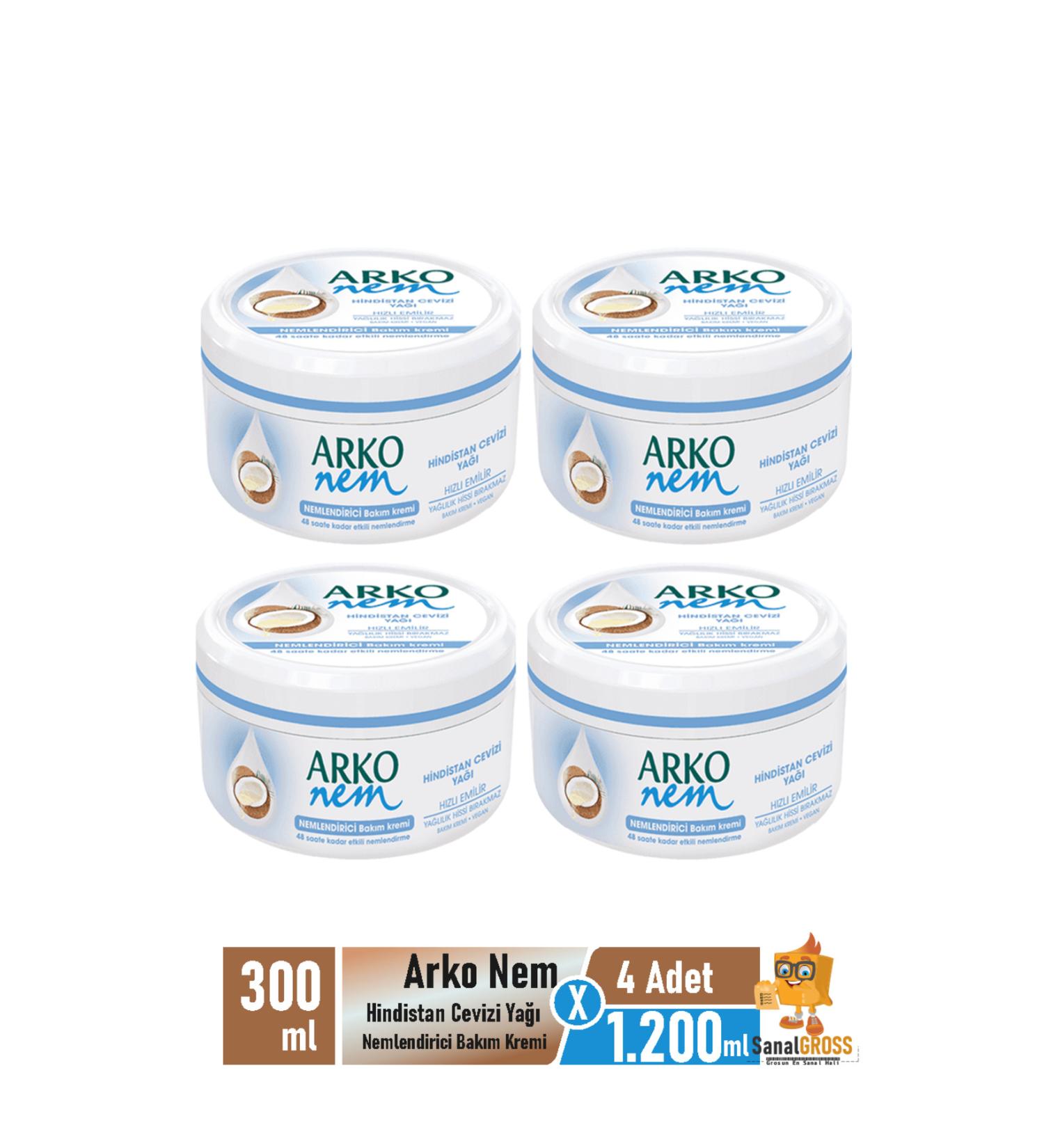 Arko Nem Coconut Oil Moisturizing Care Cream 300 Ml x 4 Pieces - Buy Online on GoSupps.com
