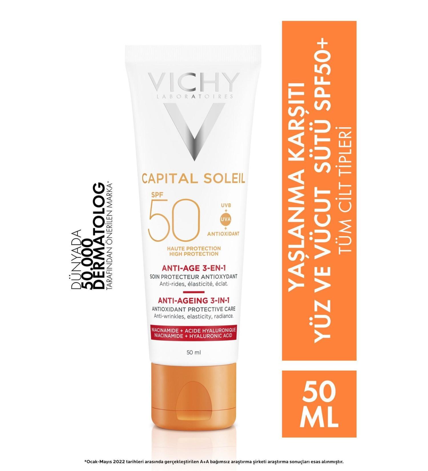 Vichy Anti-Aging 3 in 1 Facial Sunscreen Spf 50 50 ML Effective Protective DK RN299