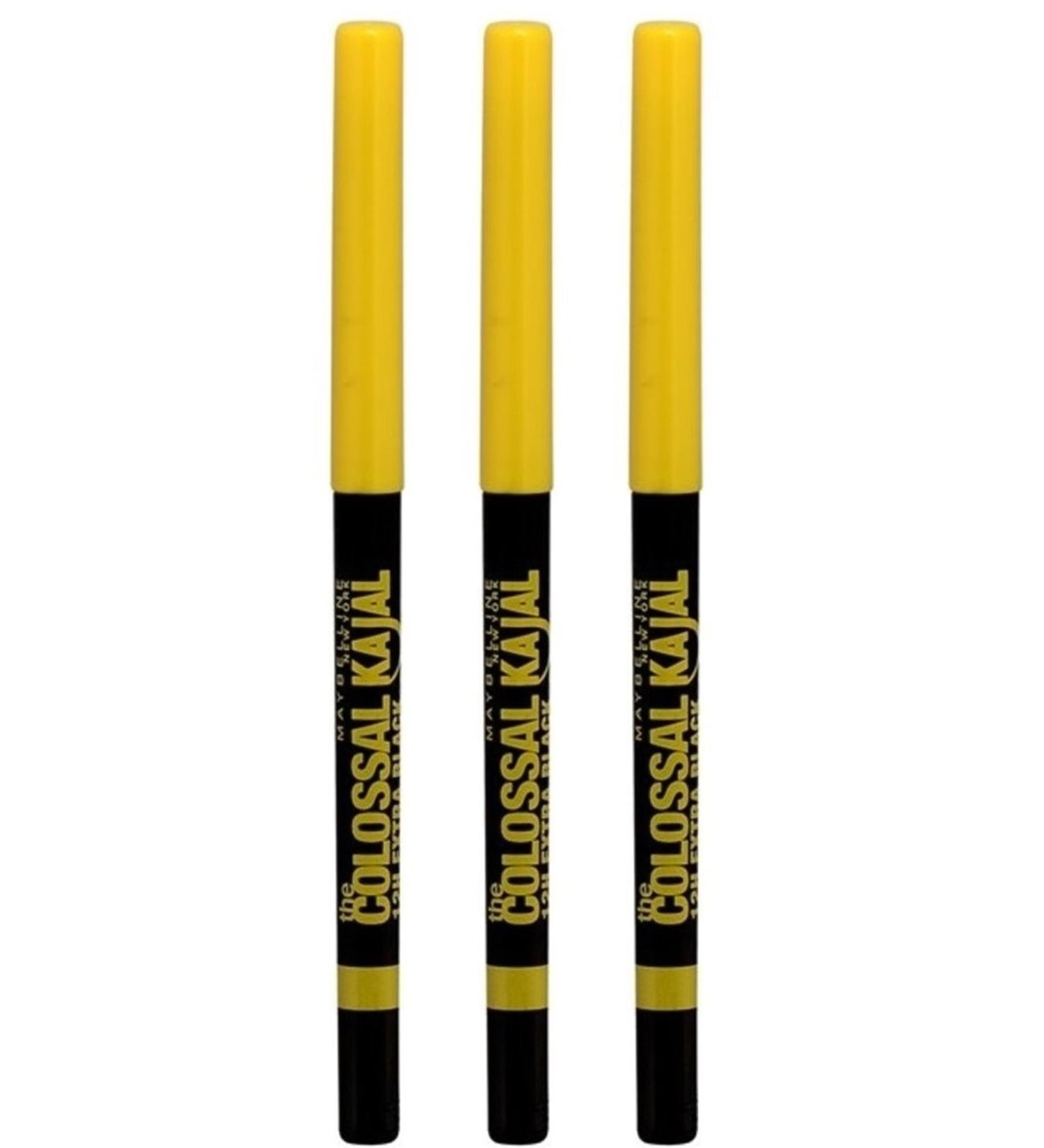 Maybelline New York Black Eye Pencil with Argan Oil - Colossal Kajal Liner Extra Black 3 Pieces