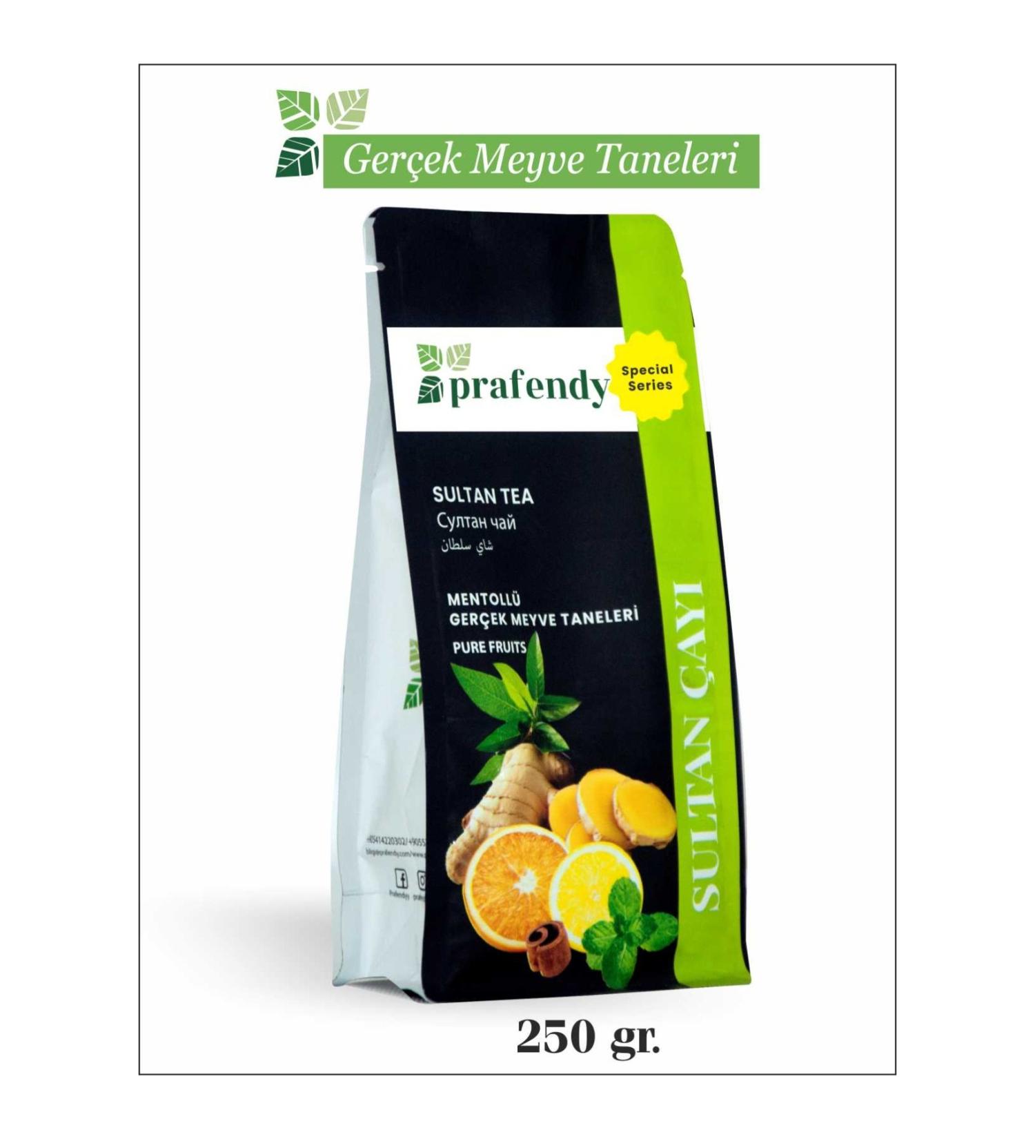 prafendy Sultan Tea - Edible Fruit Tea with Natural Menthol Fruit Pieces 250 gr