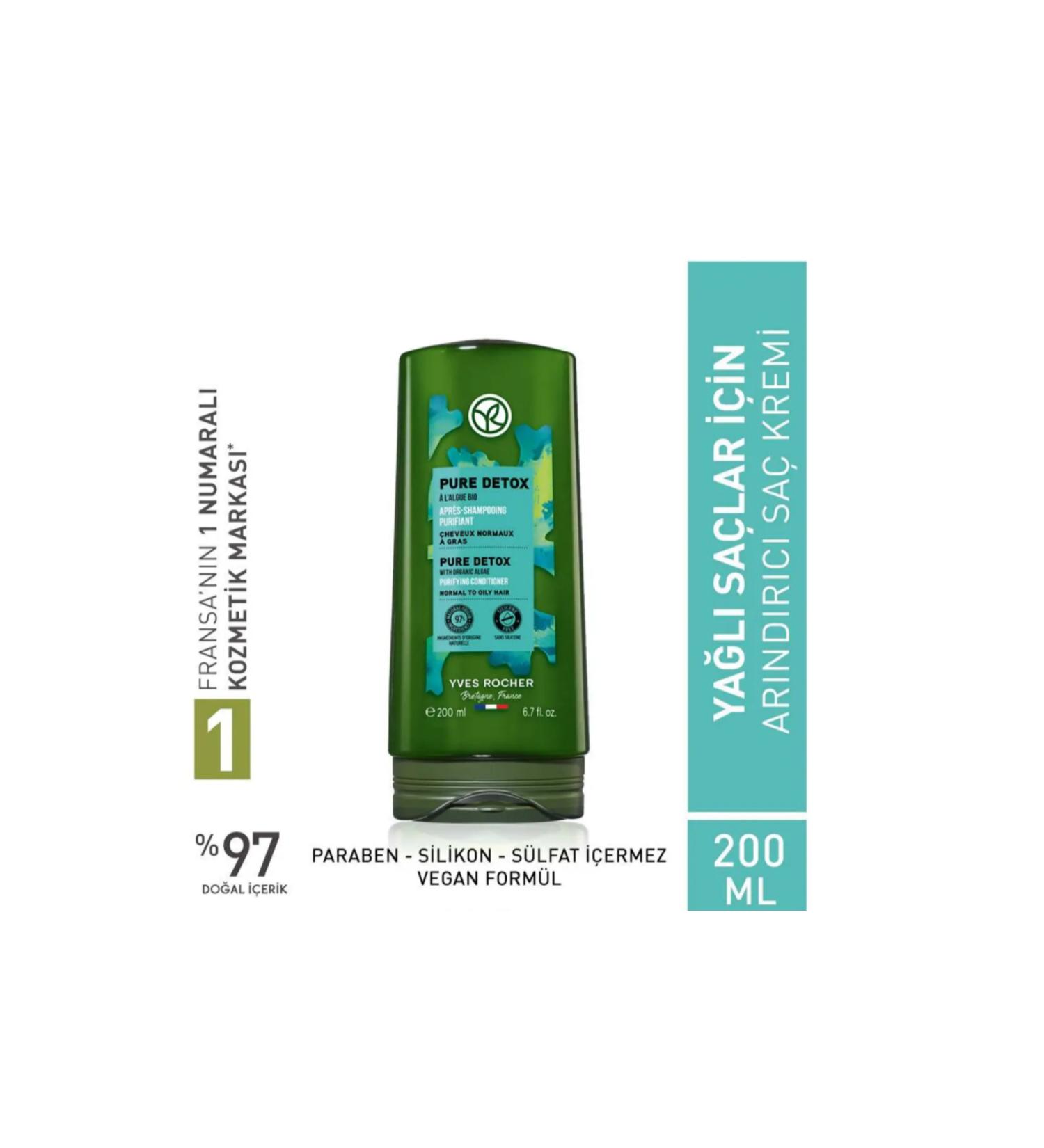 Yves Rocher Purifying Conditioner - Oily Hair / Pure Detox Detoxifying Moringa Seed Extract and Agave 200 ml
