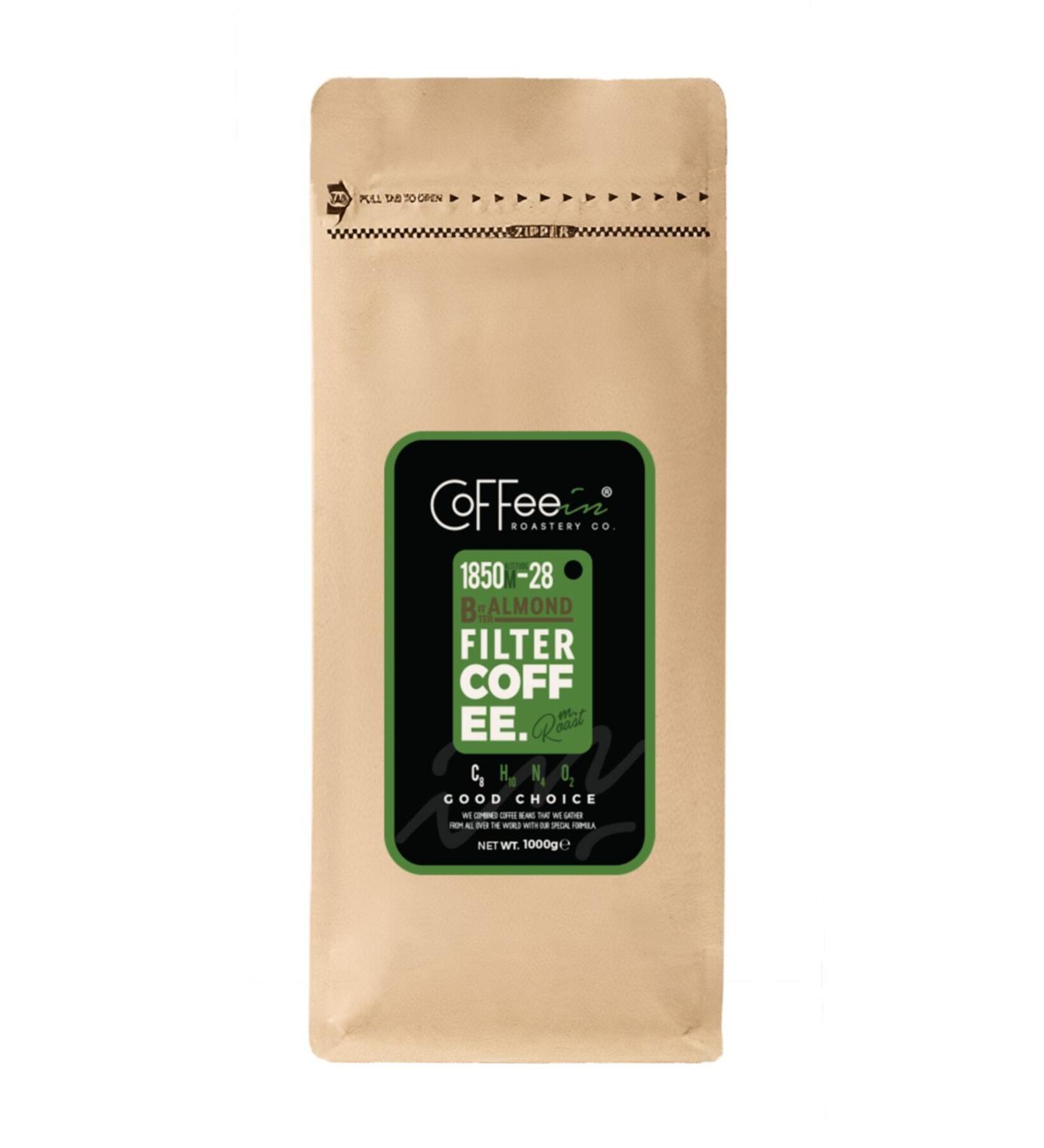 Coffeein Bitter Almond Flavored Filter Coffee 1000 gr Pesticide Free Strong Aroma