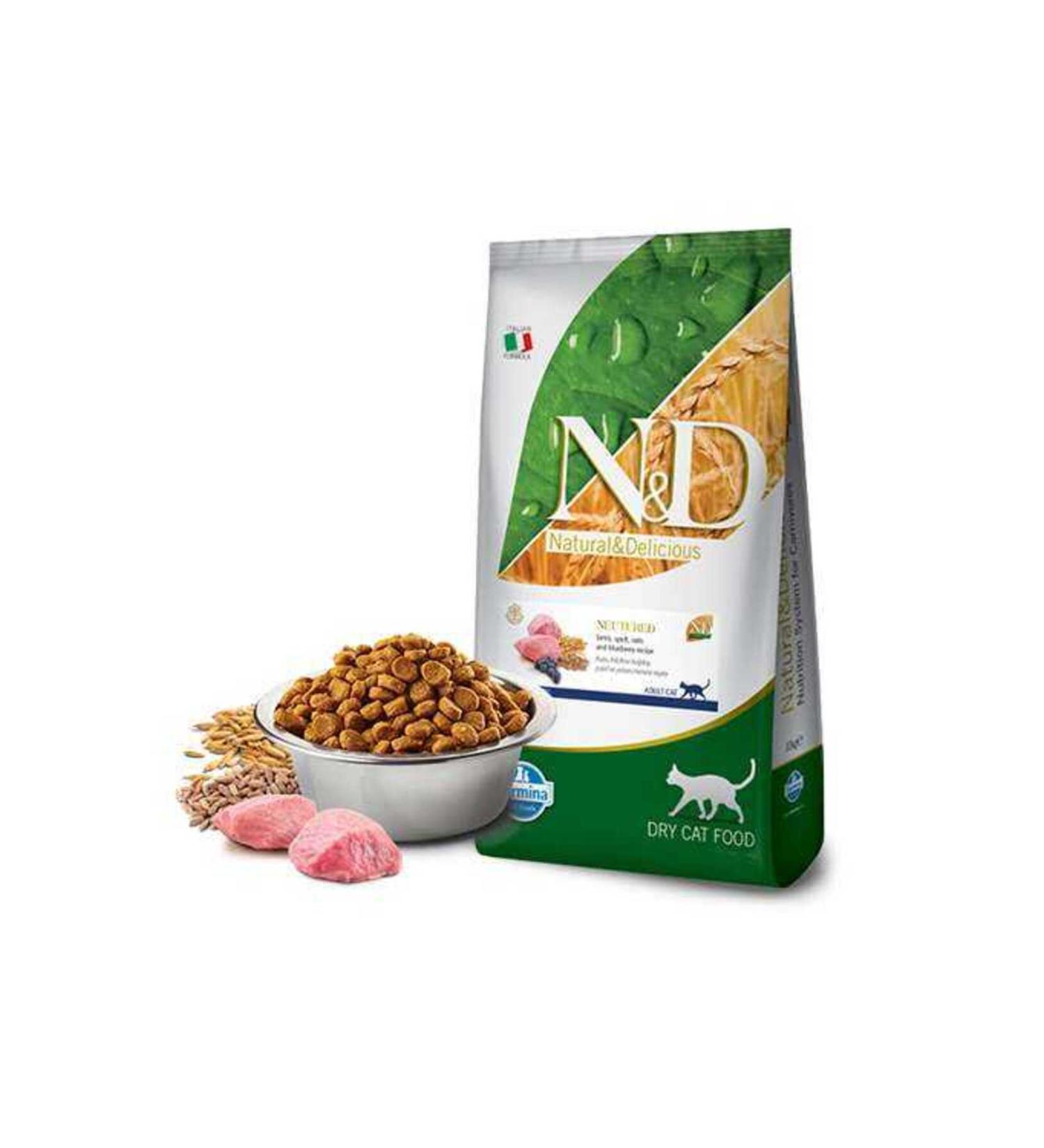 N & D Ancestral Grain Lamb and Blueberry Low Grain Sterilized Cat Food 10 Kg
