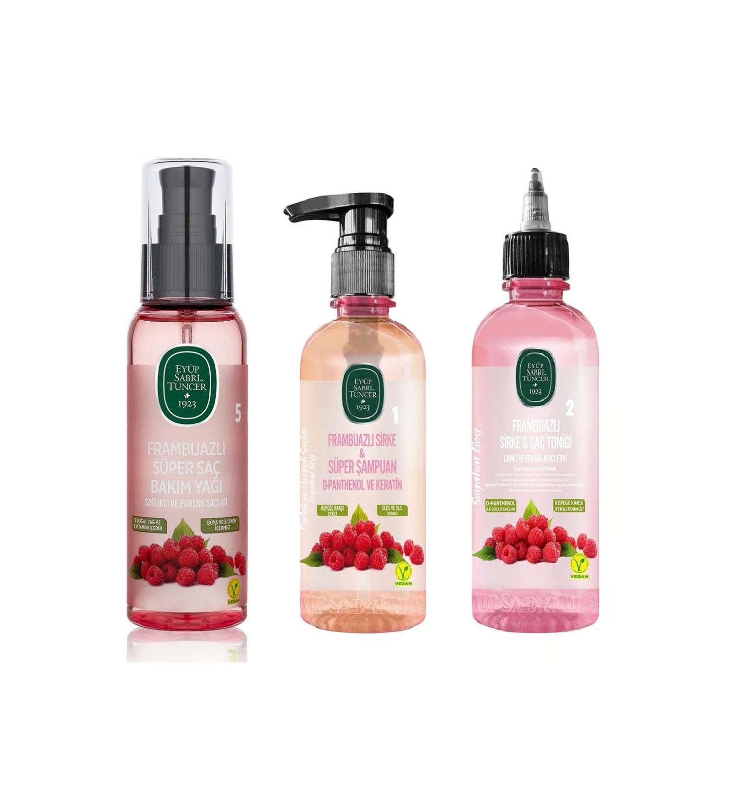 Ey p Sabri Tuncer Raspberry Travel Hair Care Set Care Oil 100ml Tonic 100ml and Shampoo 100ml
