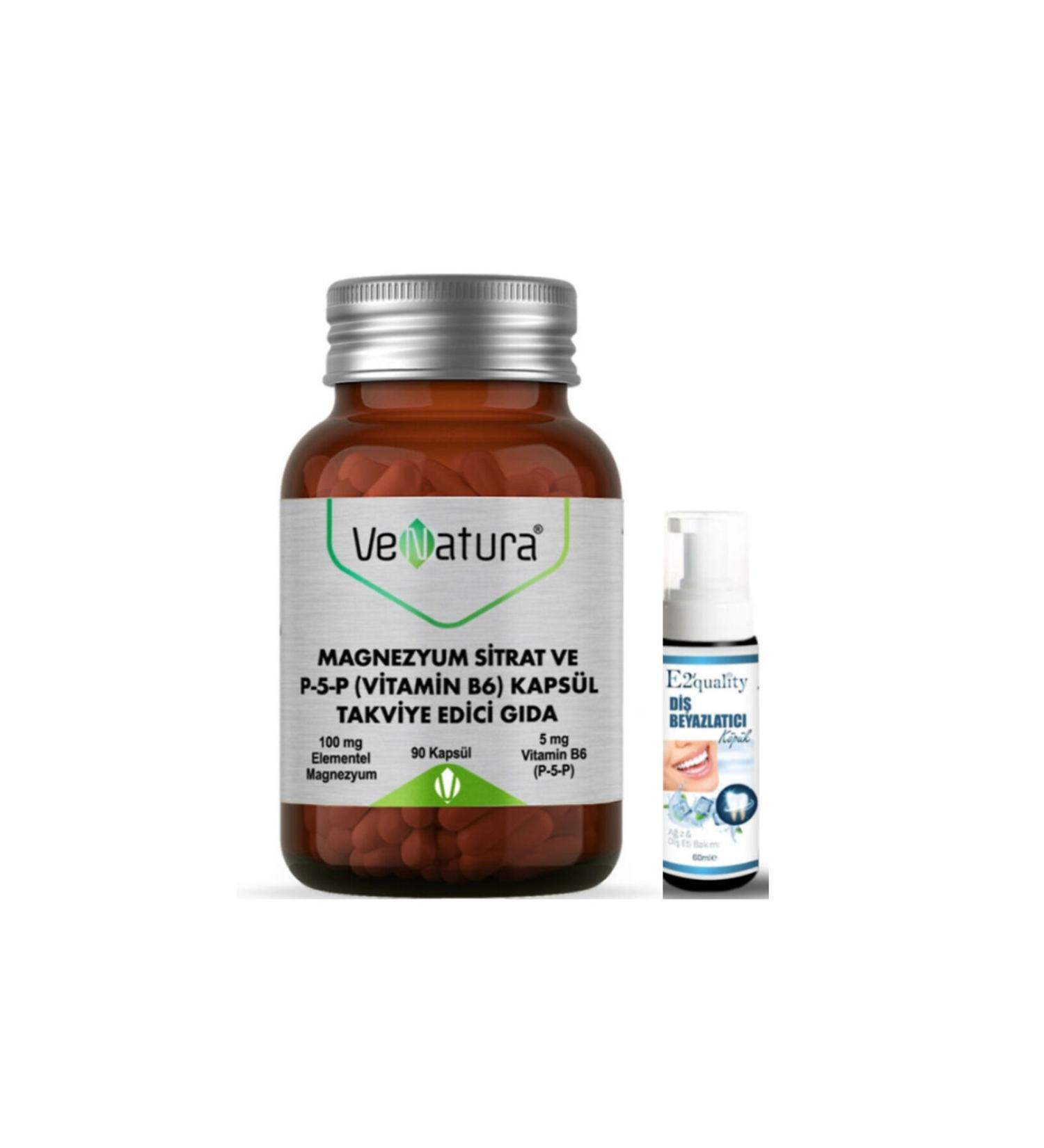 Venatura Magnesium Citrate & P5P (Vitamin B6) 90 Capsules + Teeth Whitening Foam