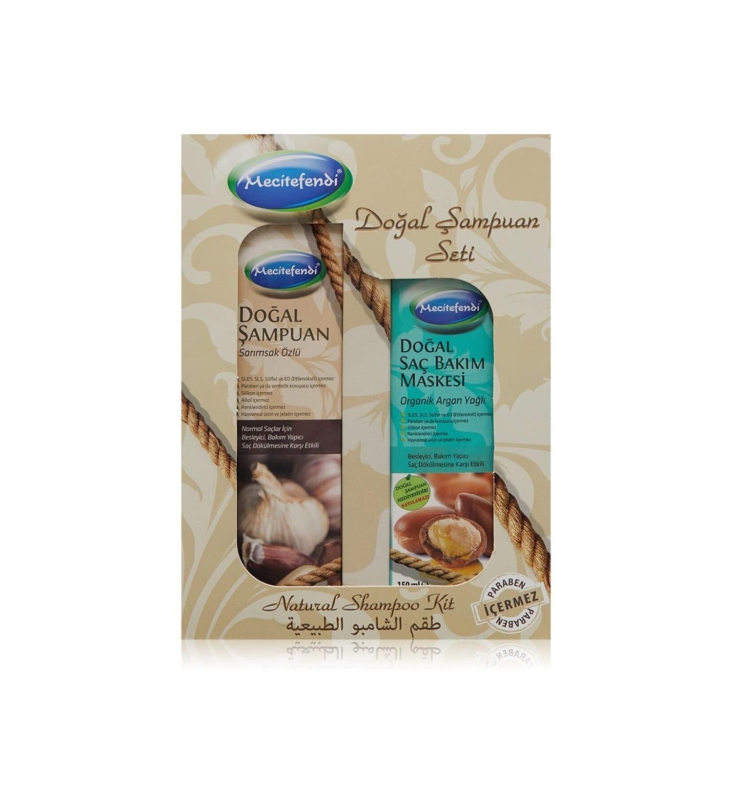 Mecit Efendi Garlic Essence Natural Shampoo Set 250 ml Argan Oil Hair Mask 150 ml Gift