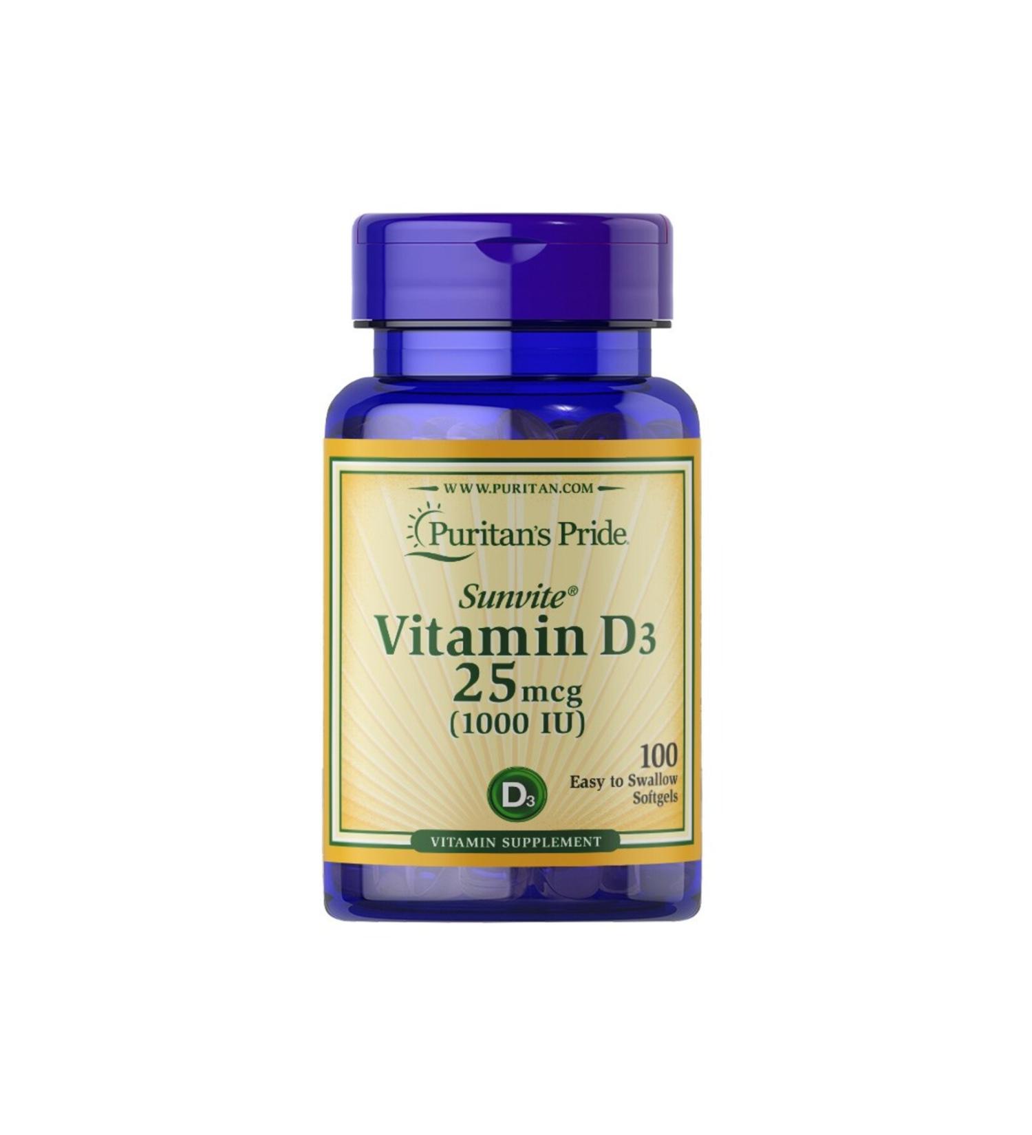 Puritan's Pride Vitamin D3 25 Mcg 1000 Iu 100 Softgels