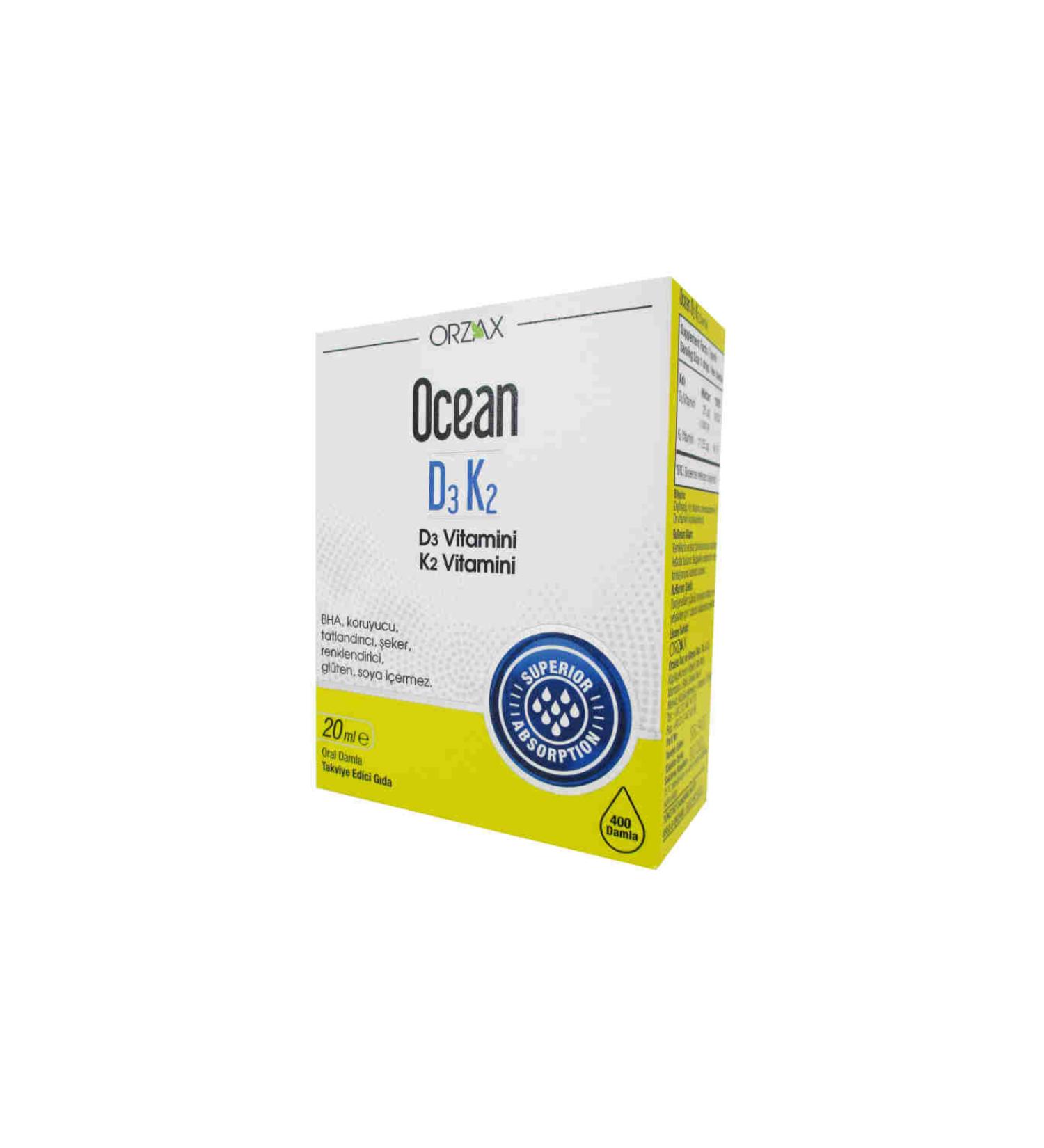 Ocean D3 K2 Drops 20 ml Supplementary Food Containing Vitamin D3 and K2