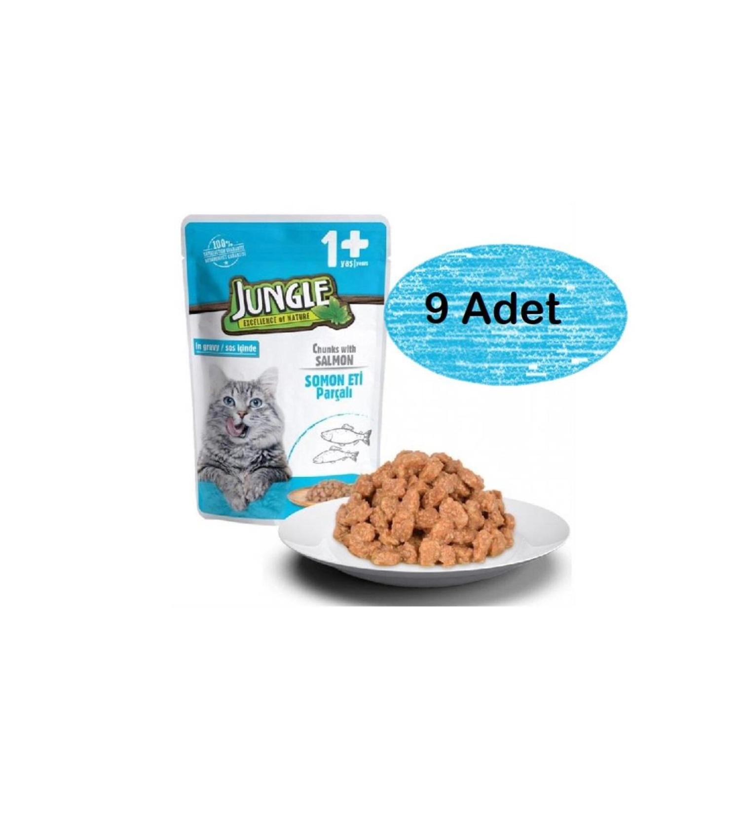 Jungle 9 Pieces Pouch Adult Cat Canned Food with Salmon Pieces 100gr