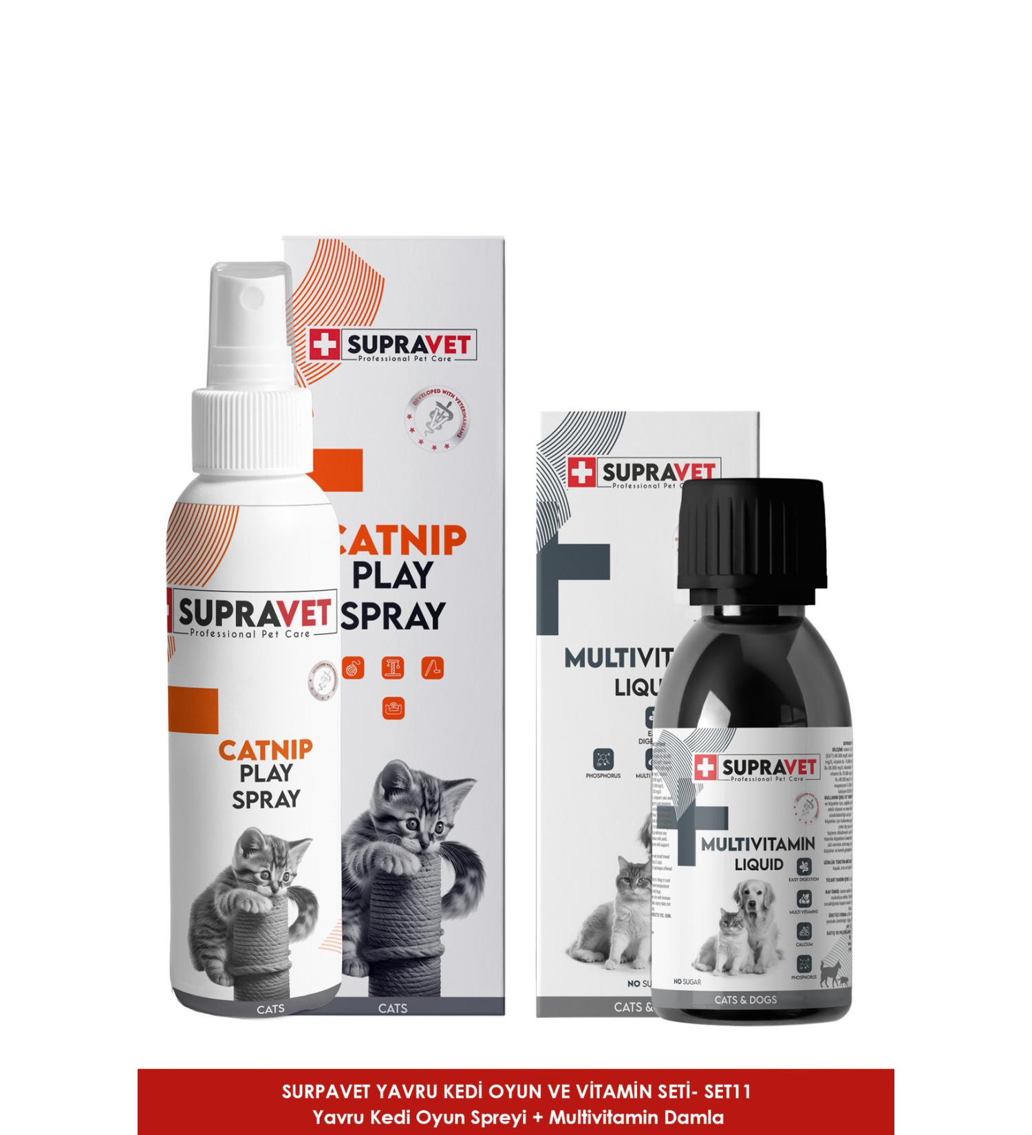 Supravet SET-011 Kitten Catnip Play Spray + Multivitamin Drops 100 ML - Buy Online on GoSupps.com