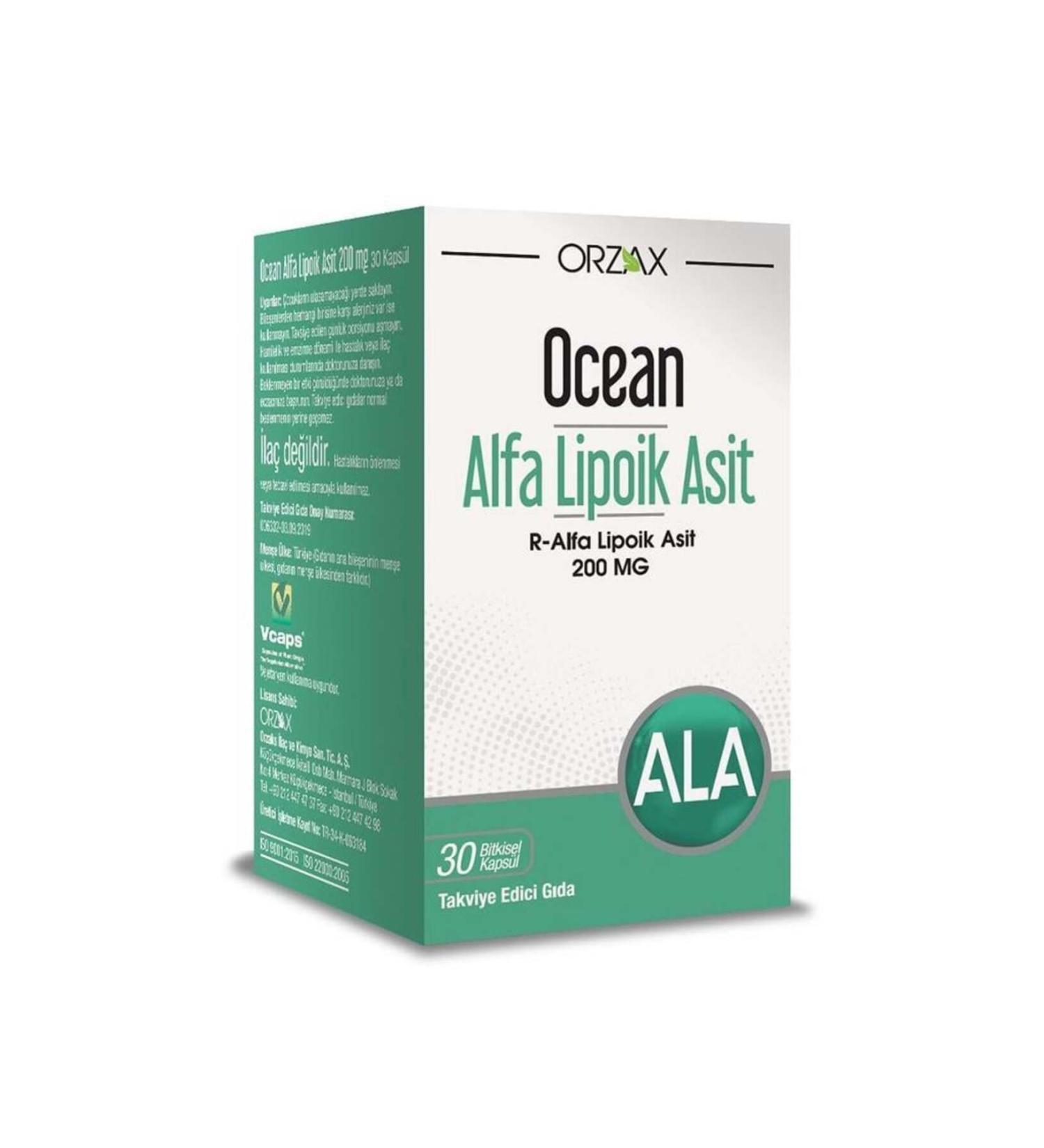 Ocean Alpha Lipoic Acid 200 mg 30 Tablets Food Supplement Containing R-Alpha Lipoic Acid