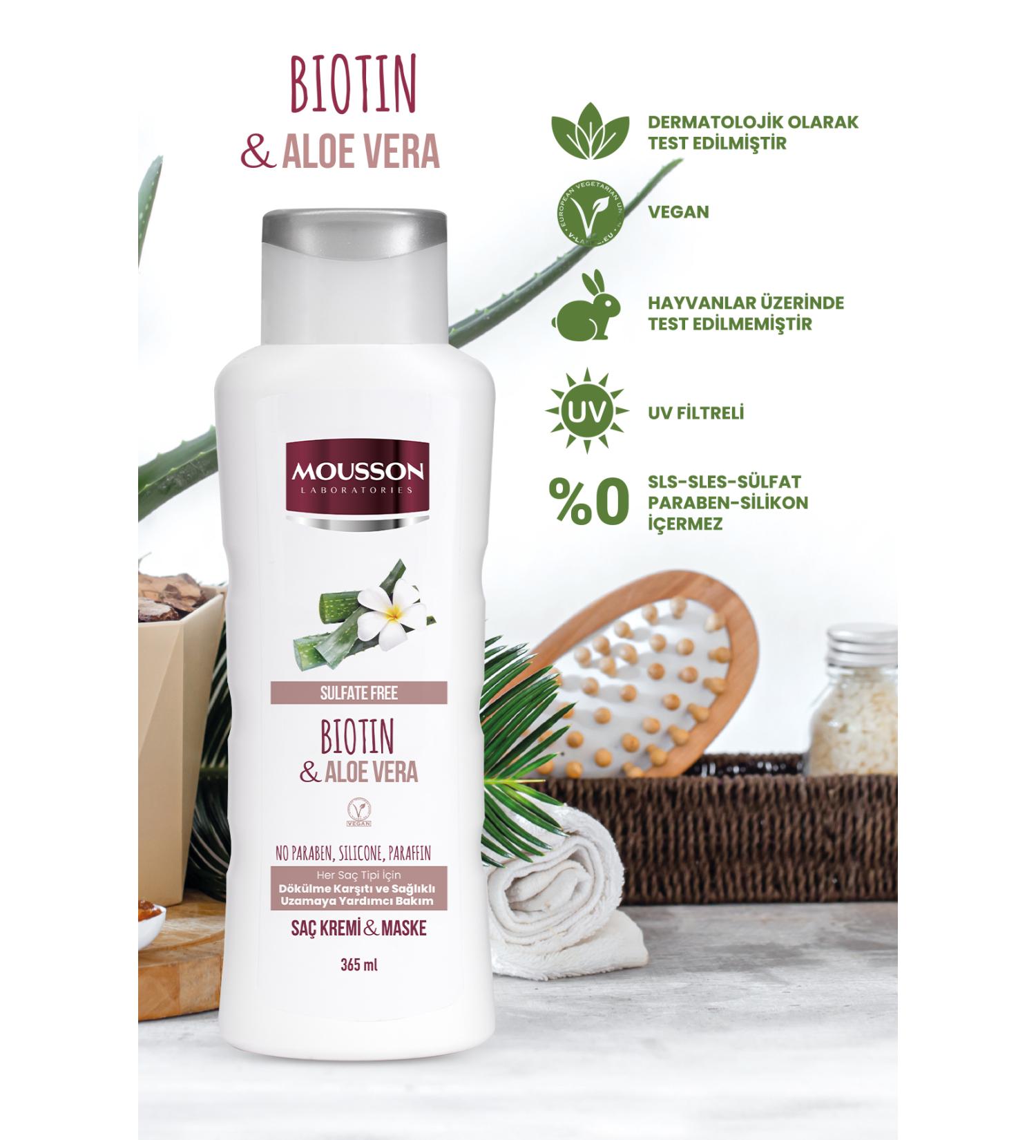 Mousson Anti-Loss and Growth-Aiding Hair Care Cream and Mask with Biotin and Aloe Vera 365 ml - Buy Online on GoSupps.com