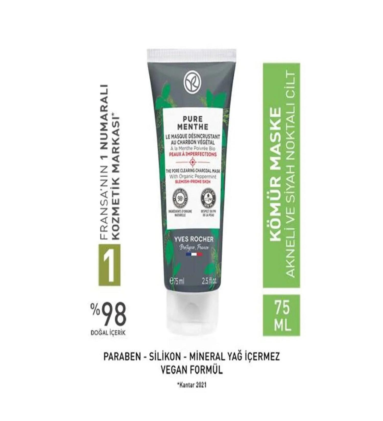 Yves Rocher Charcoal Mask - Combination Oily and Acne Prone Skin - Anti-Blackhead 75 ml - Buy Online on GoSupps.com