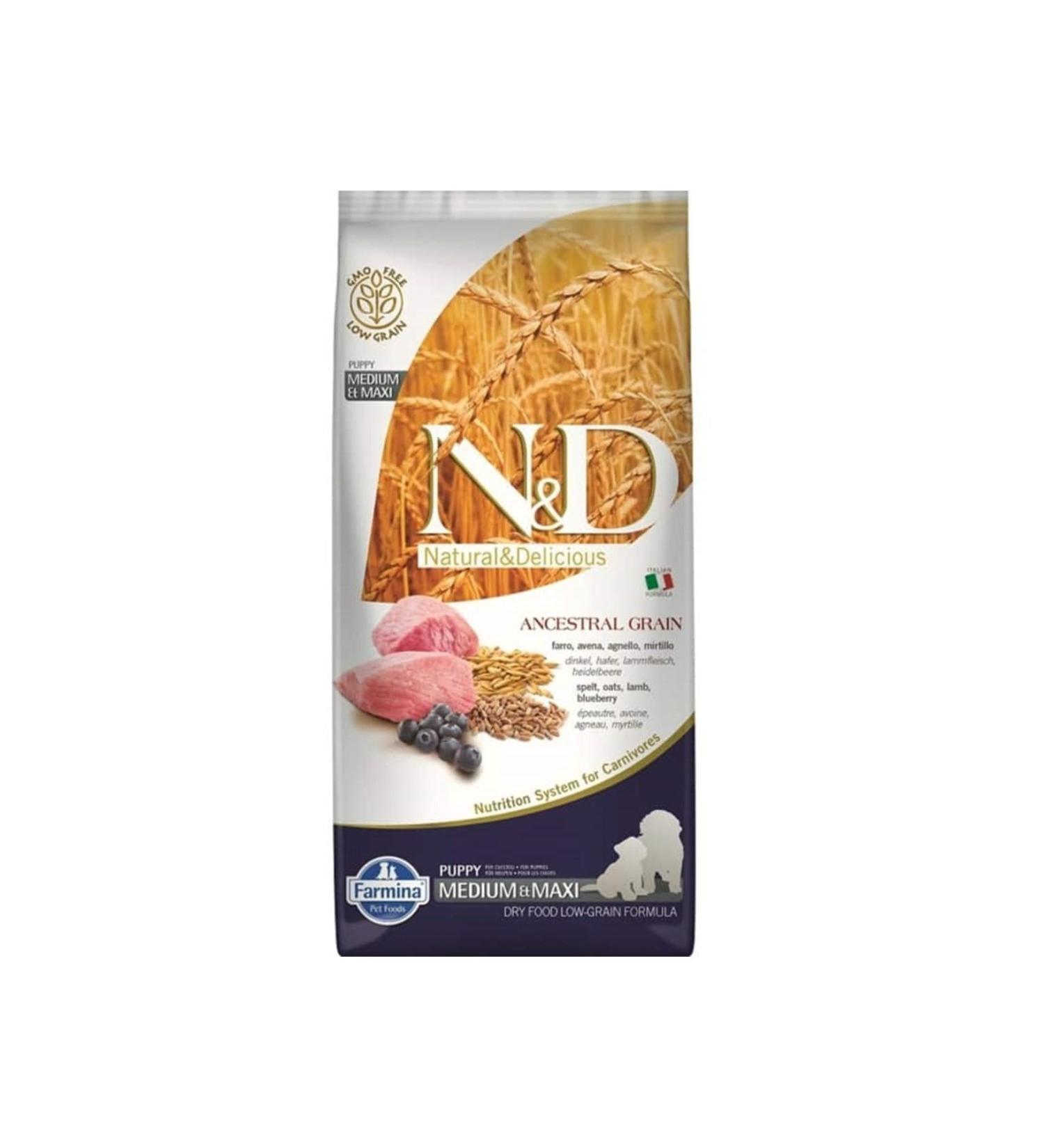 N & D Low Grain Lamb Medium Maxi Puppy Food 12 Kg Set of 2