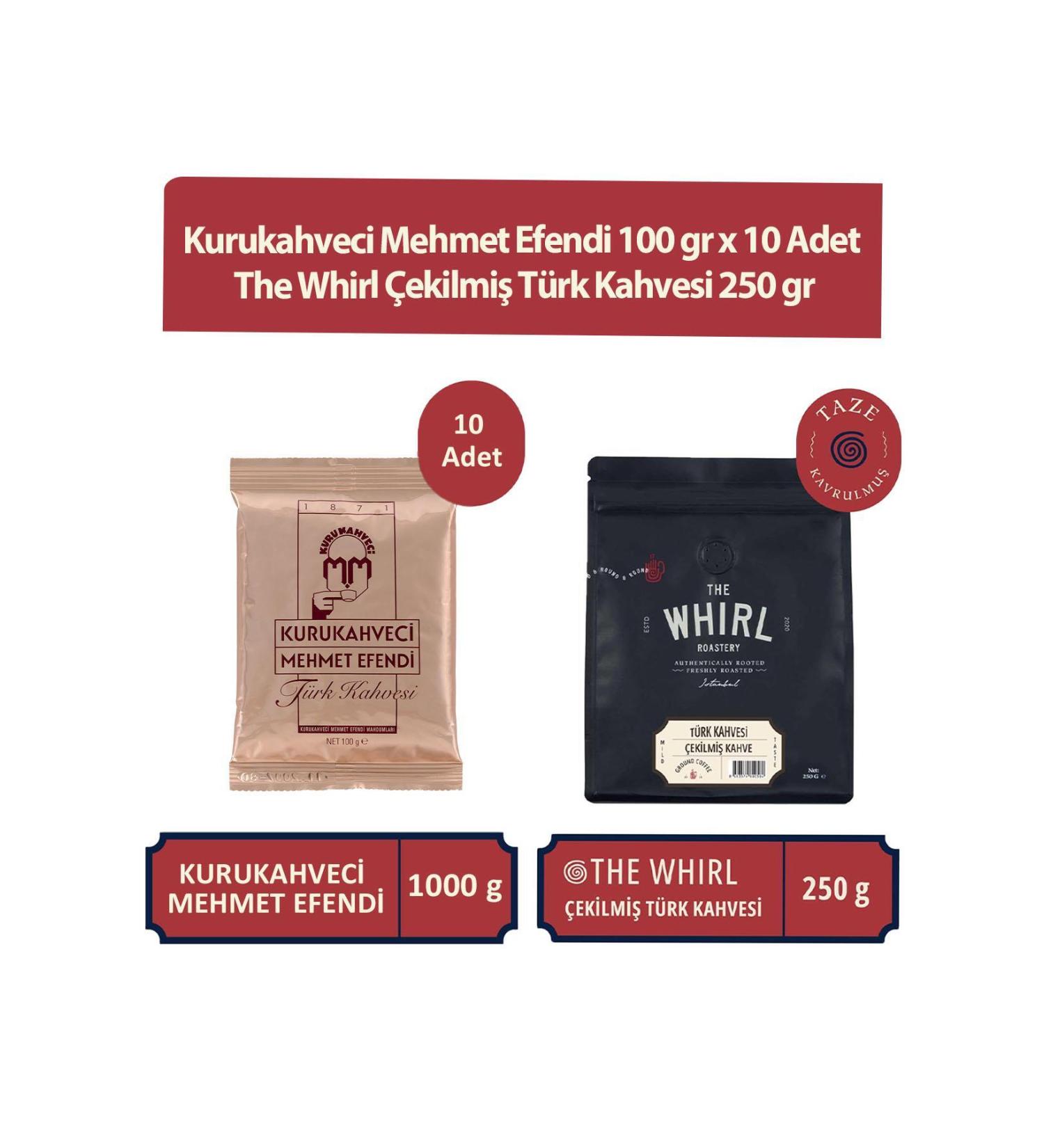 Mehmet Efendi Dry Coffee Maker Mehmet Efendi 100 gr x 10 Pieces and The Whirl Ground Turkish Coffee 250 gr