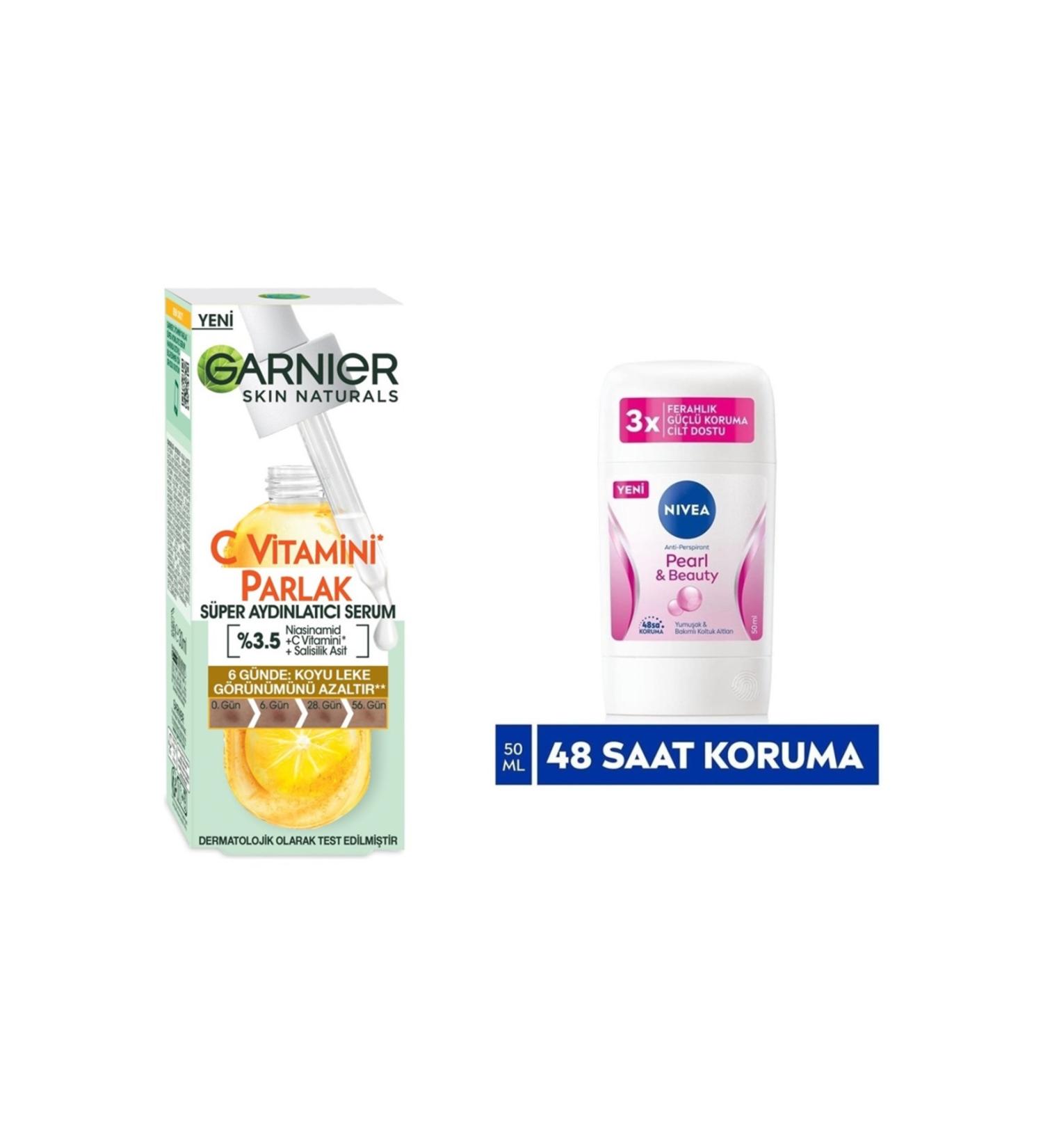 NIVEA Garnier Vitamin C Super Brightening Serum 30ml + Nivea Women Stick Deodorant Pearl&beauty 50ml - Buy Online on GoSupps.com