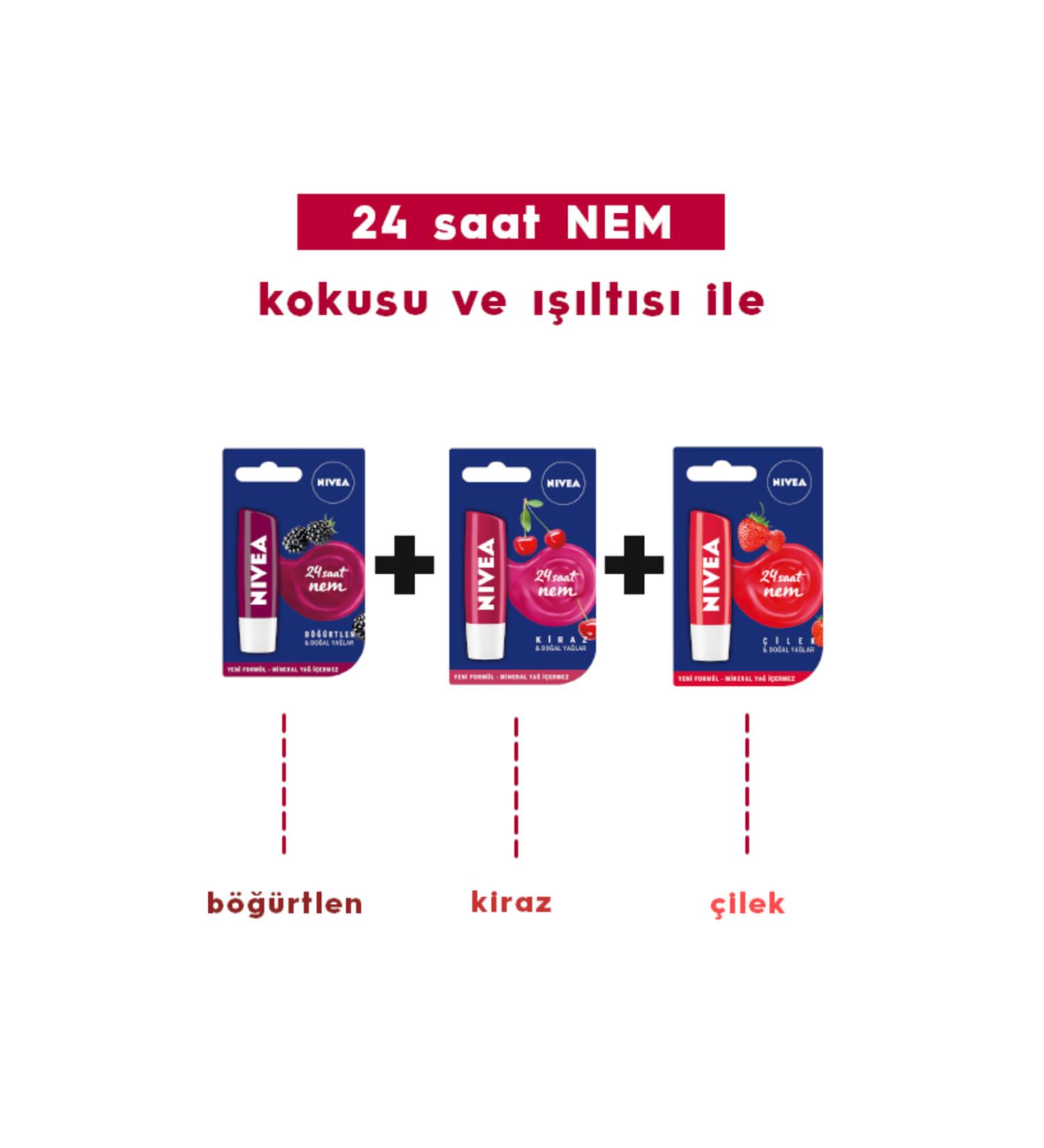 NIVEA Lip Balm 3 in 1 + Strawberry 4.8 gr + Blackberry 4.8 gr + Cherry 4.8 gr