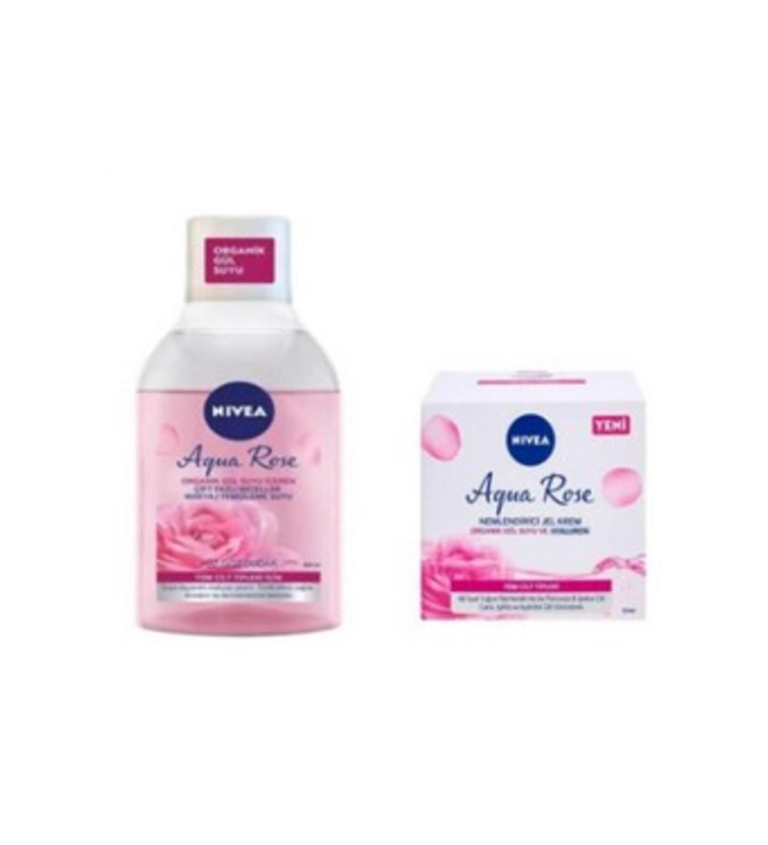 NIVEA Aqua Rose Gel Cream 50 ml Make-Up Remover Water 400 ml Set 1 Piece