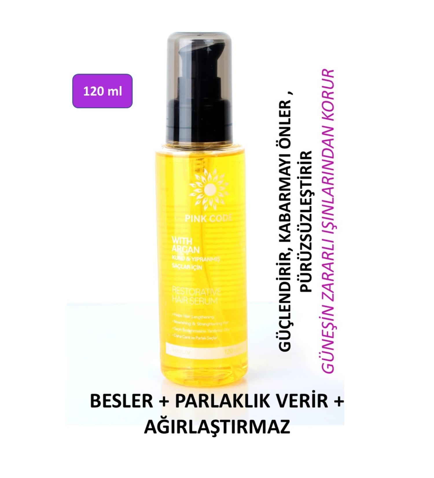 PINK CODE ARGAN OIL HAIR SERUM DOES NOT RINSE DOES NOT WEIGHTEN NOURISHES GIVES SHINE AND GLITTER 120 ml