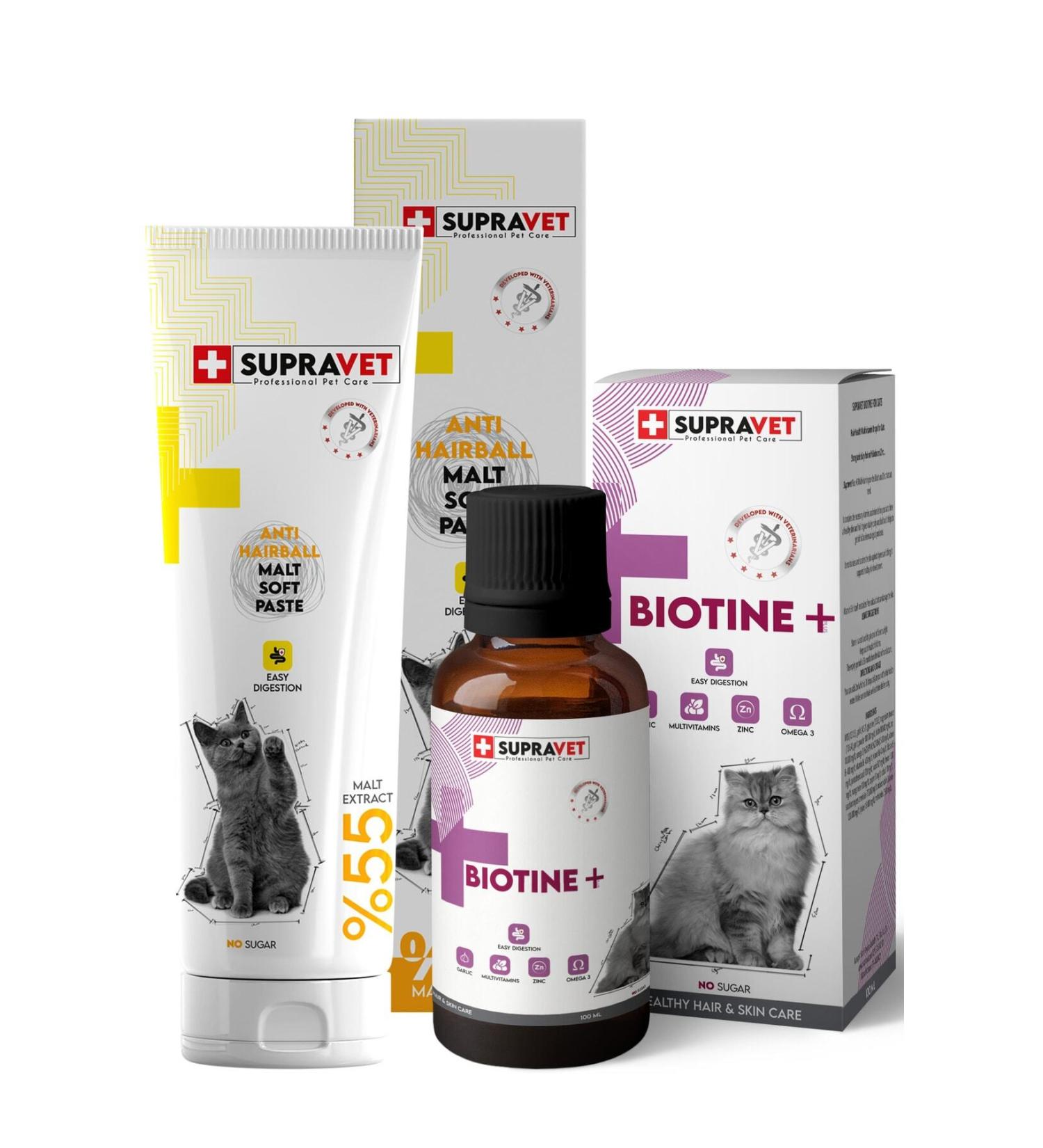 Supravet Cat Anti-Shedding Malt Paste 100 Gr Biotine Anti-Shedding Drops 100 Ml - Buy Online on GoSupps.com