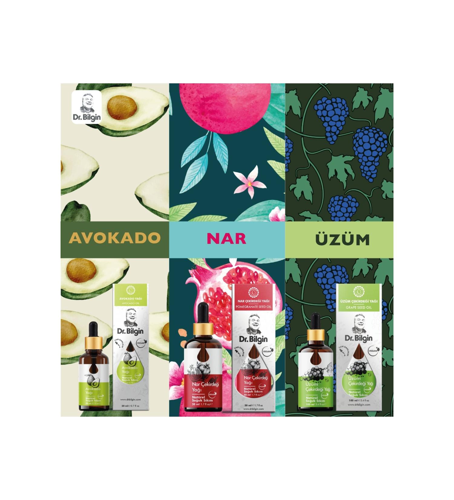 Dr.Bilgin Take Care of Yourself Package 100 ml Cold Pressed Grape Oil + 50 ml Pomegranate Seed Oil + 20 ml Avocado Oil