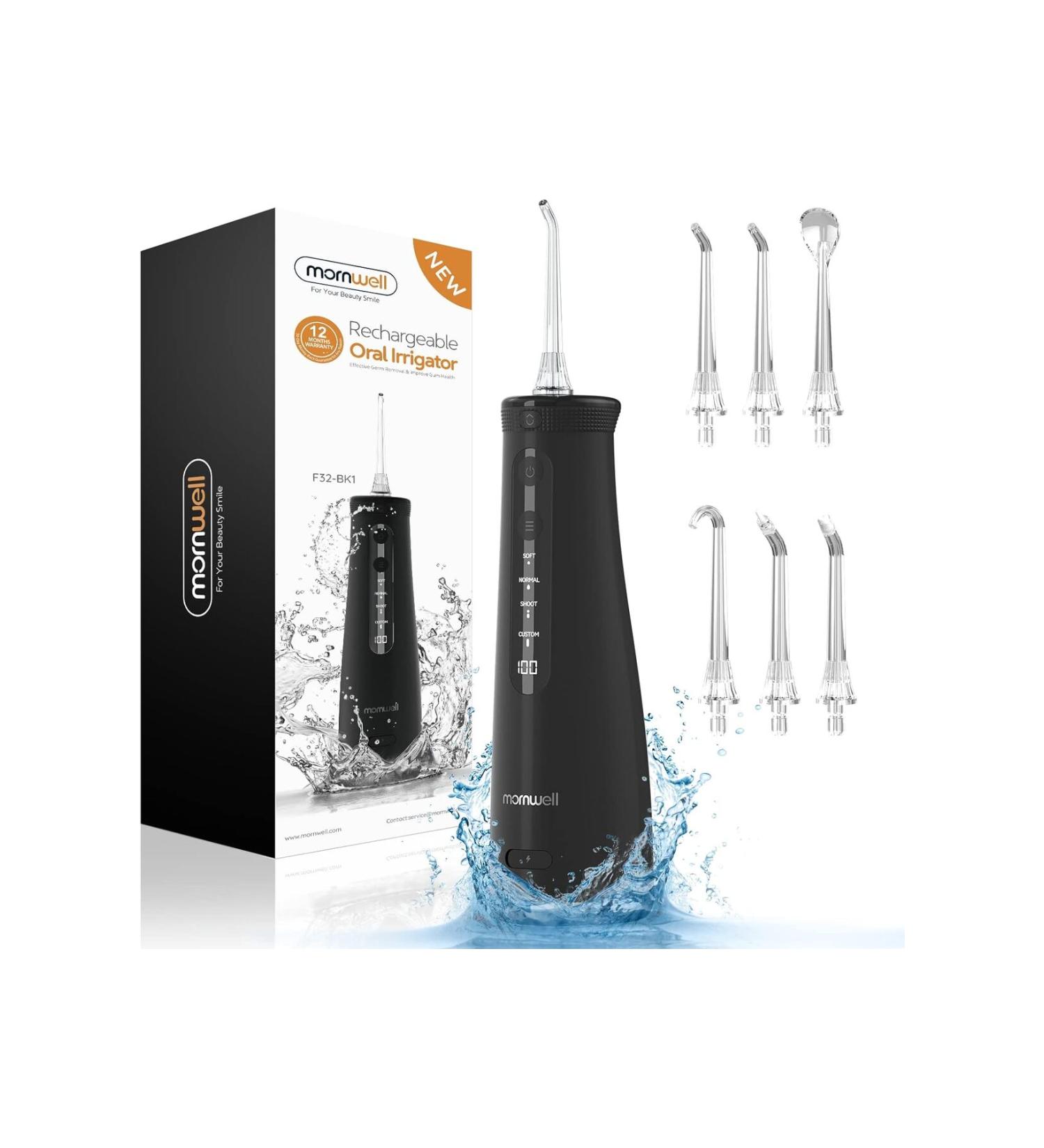 Mornwell Oral Irrigator for Teeth Wireless Mornwell Water Flosser 4 Cleaning Modes 6 Nozzles 270ml Water Tank - Buy Online on GoSupps.com