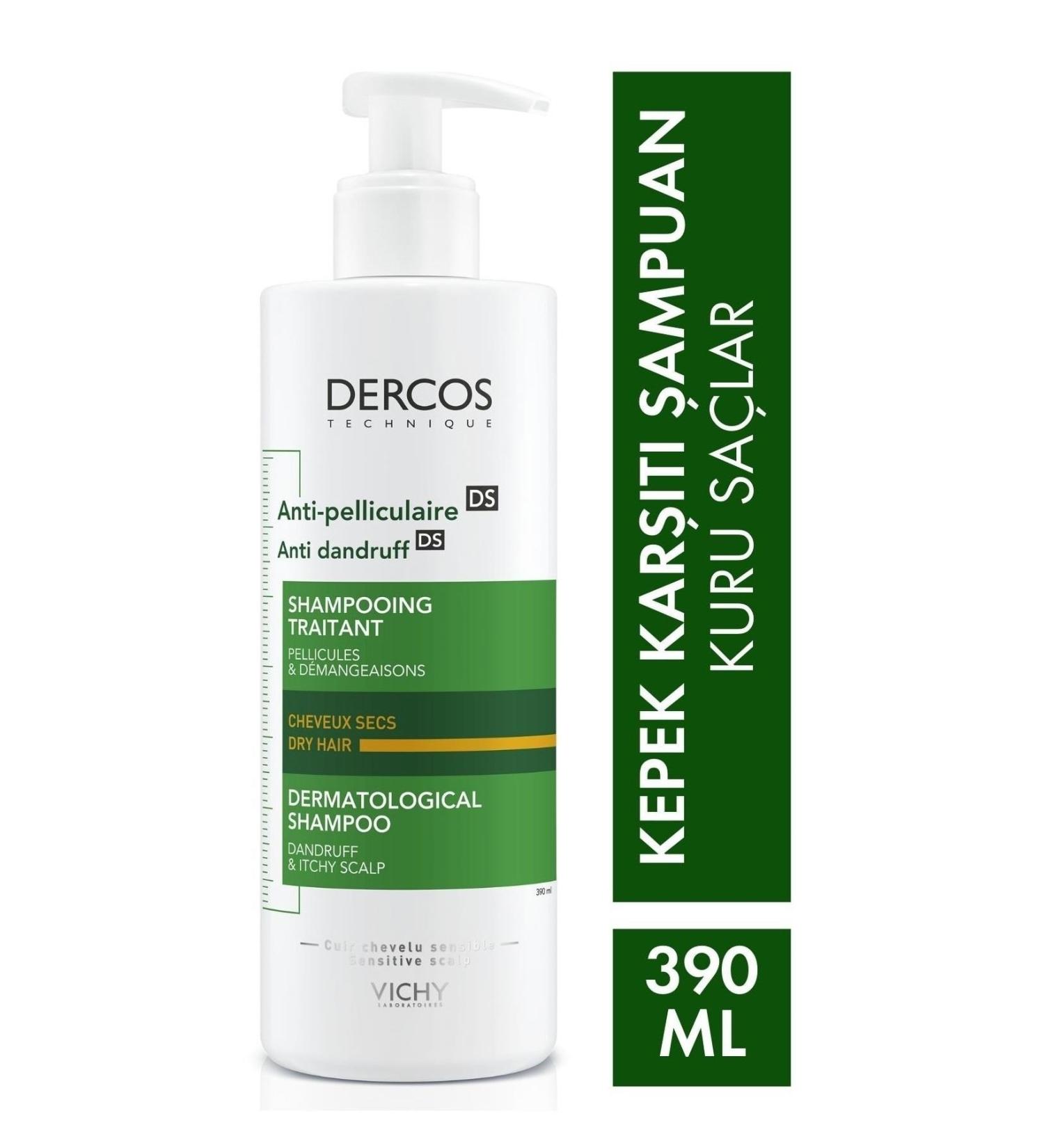 Vichy Dercos Anti-Dandruff Double Action Shampoo Against Dry Scalp Dandruff and Recurrent Dandruff 390ml