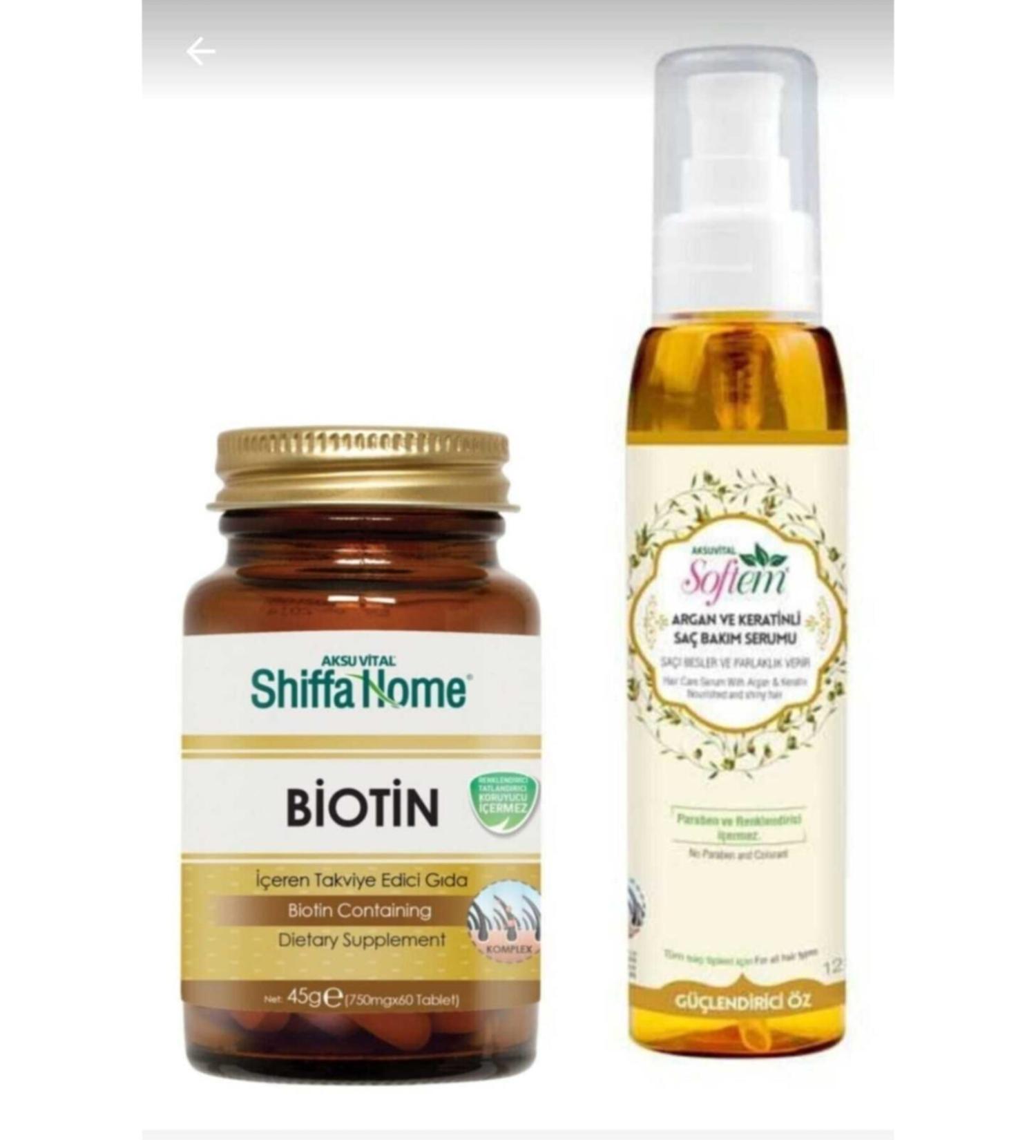 Shiffa Home Biotin Containing Food Supplement 750 Mg 60 Tablets & Argan Keratin Hair Care Serum