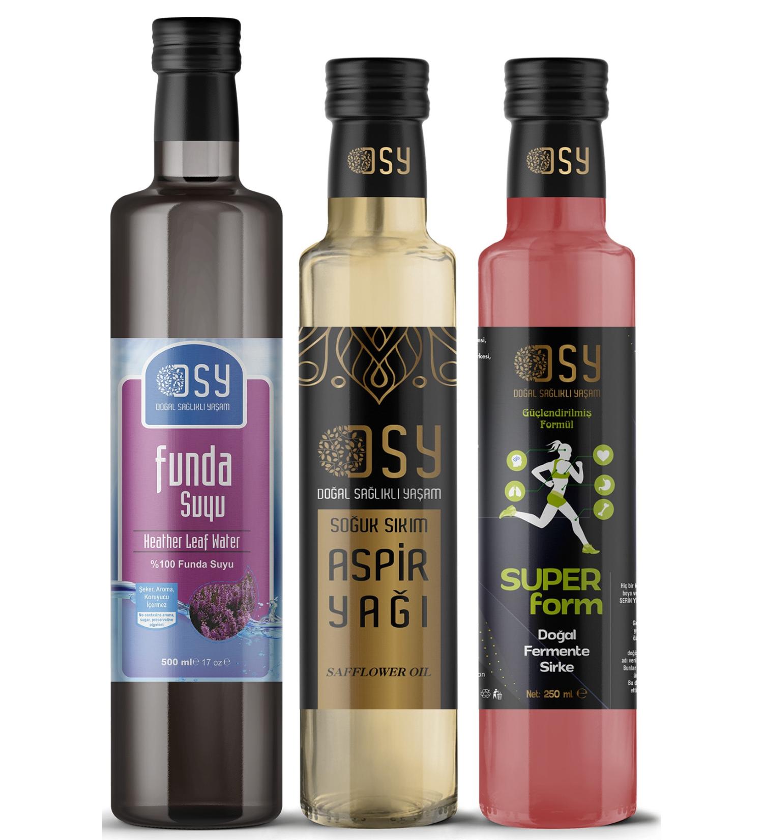 natural healthy life Safflower Oil 250ml Super Form Vinegar 250ml Funda Water 500ml