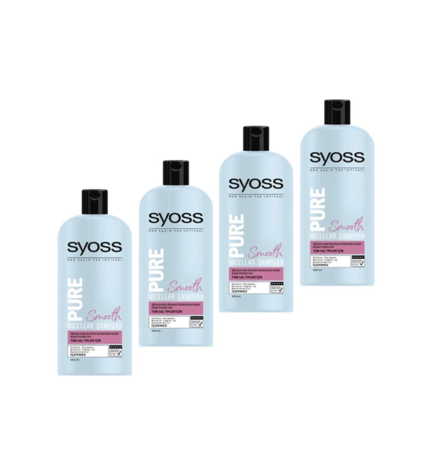 Syoss Pure Smooth Micellar Shampoo 550 ml X 4 Pieces 8690572787468