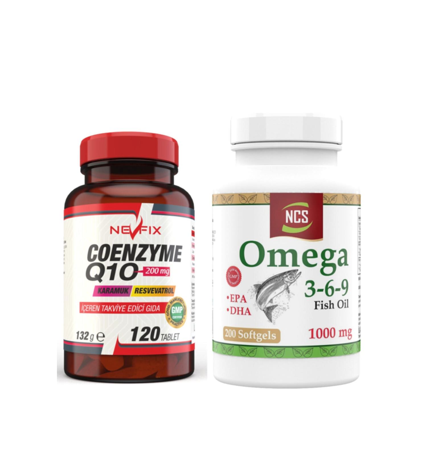Ncs Coenzyme Q-10 200 Mg 120 Tablets Omega 3 6 9 Fish Oil 200 Capsules