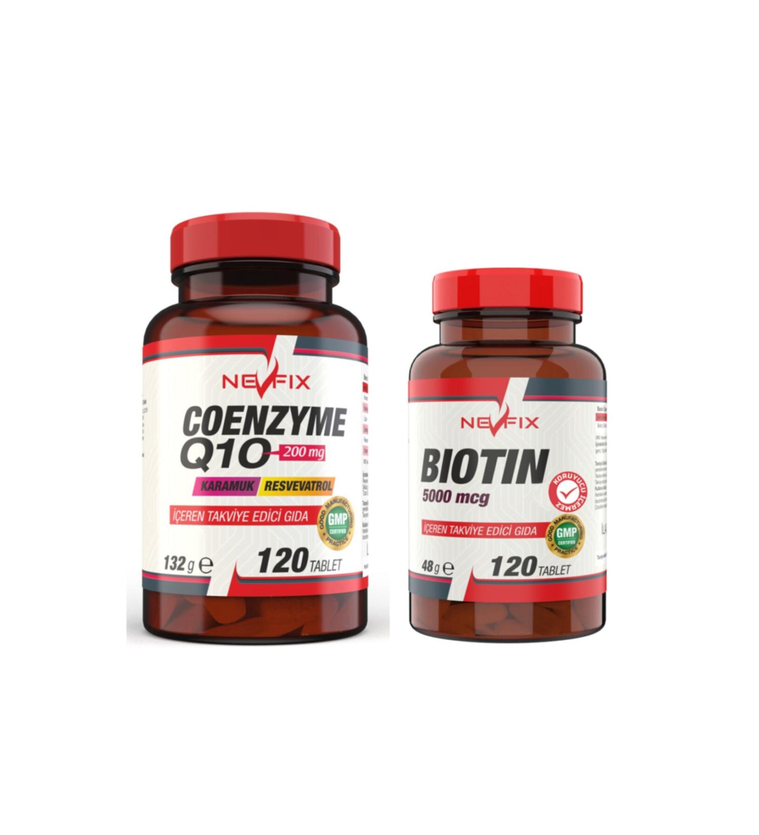 Nevfix Coenzyme 200 Mg 120 Tablets Biotin 5000 Mcg 120 Tablets