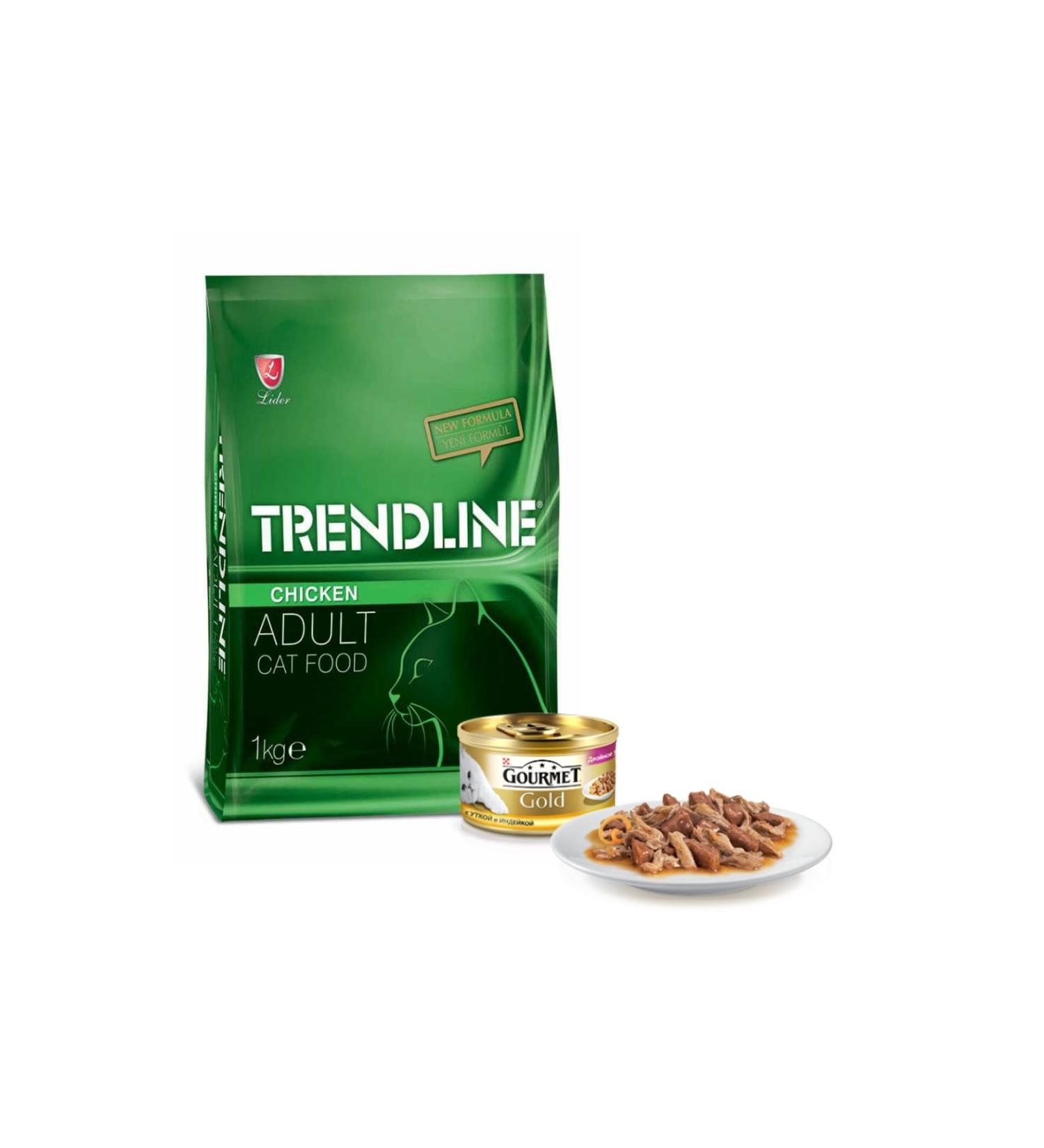 Trendline Chicken Adult Cat Food - 1 Kg Gourmet Gold 85 gr